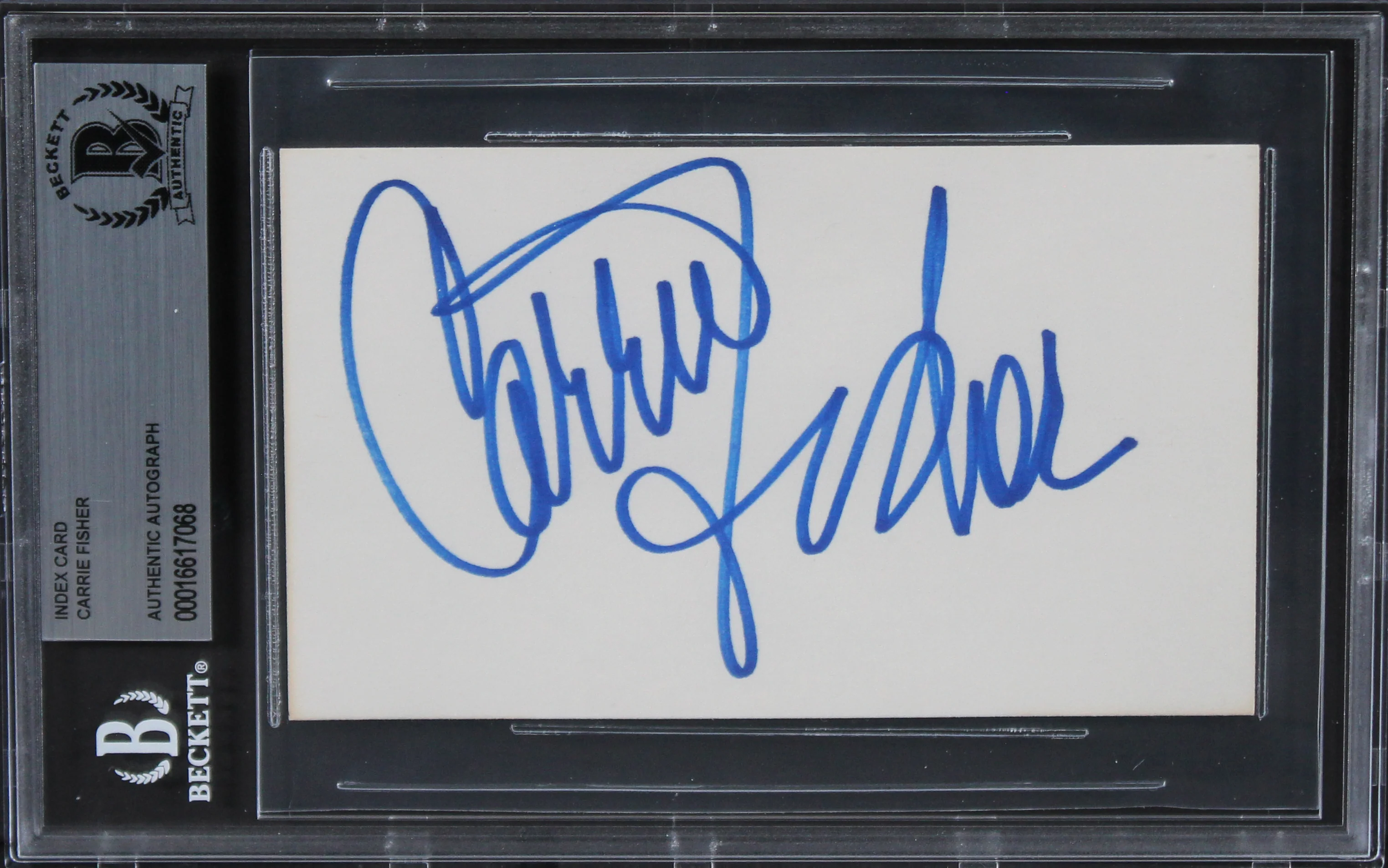 Carrie Fisher Star Wars Authentic Signed 3x5 Index Card Autographed BAS Slab 1 - Image 2