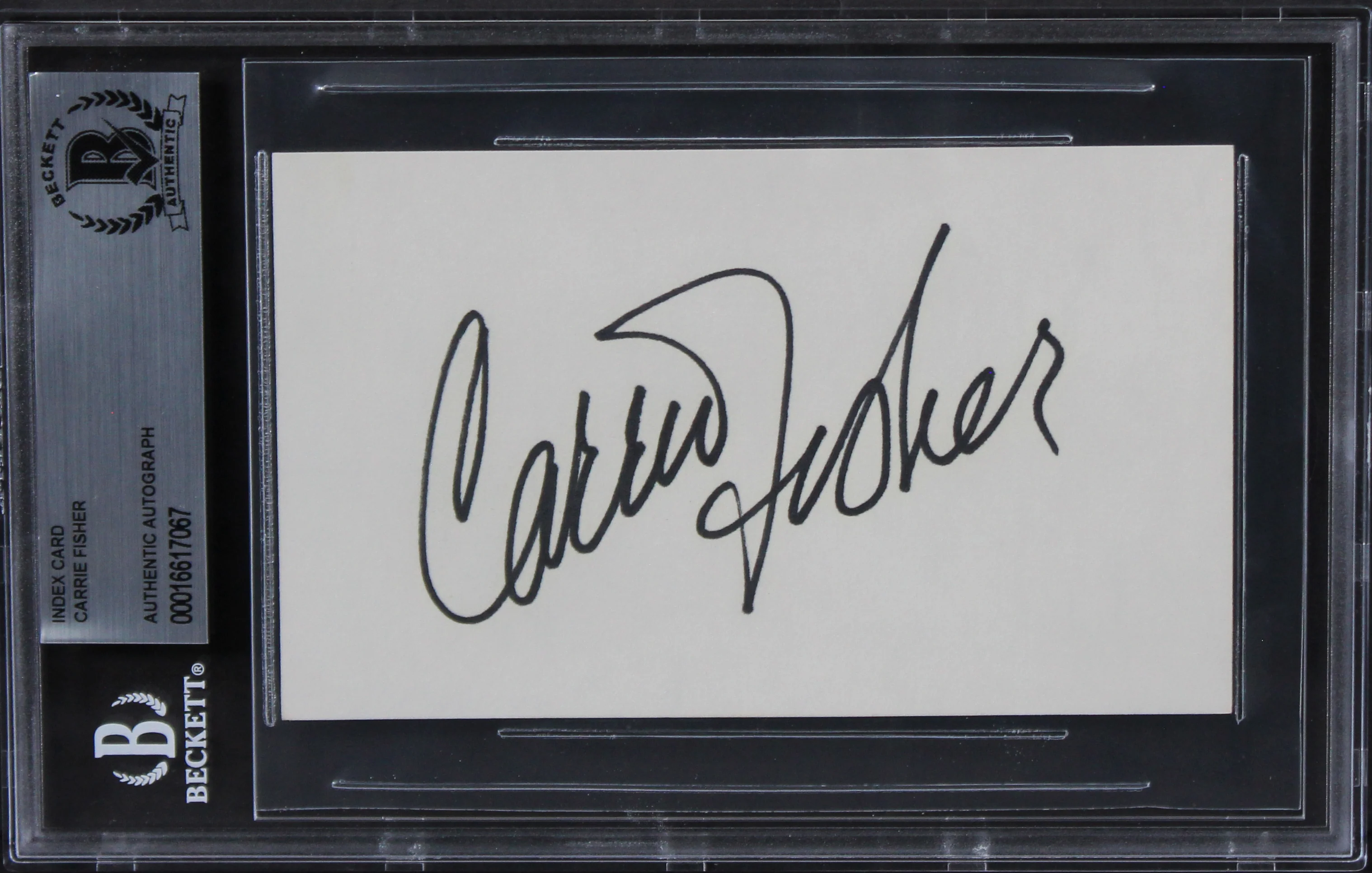 Carrie Fisher Star Wars Authentic Signed 3x5 Index Card Autographed BAS Slab 3 - Image 2