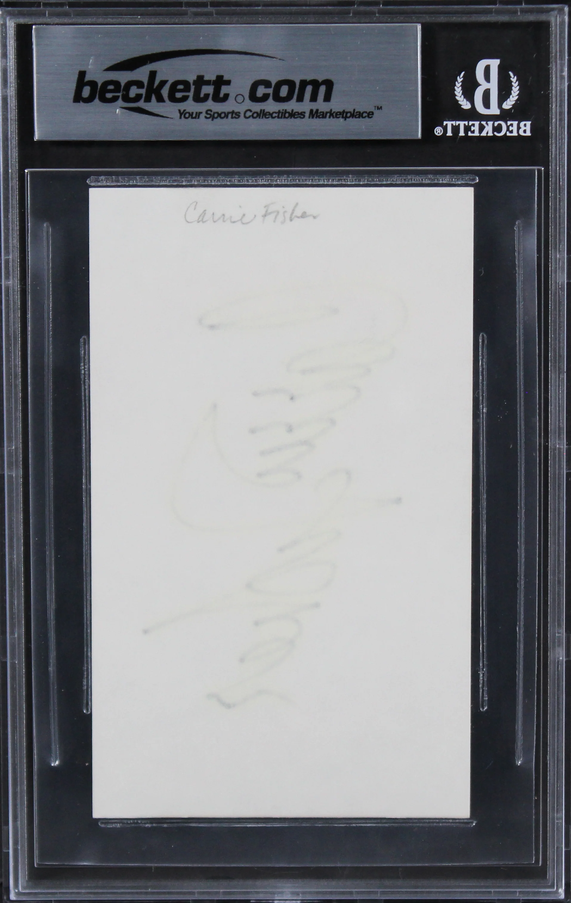 Carrie Fisher Star Wars Authentic Signed 3x5 Index Card Autographed BAS Slab 3 - Image 3