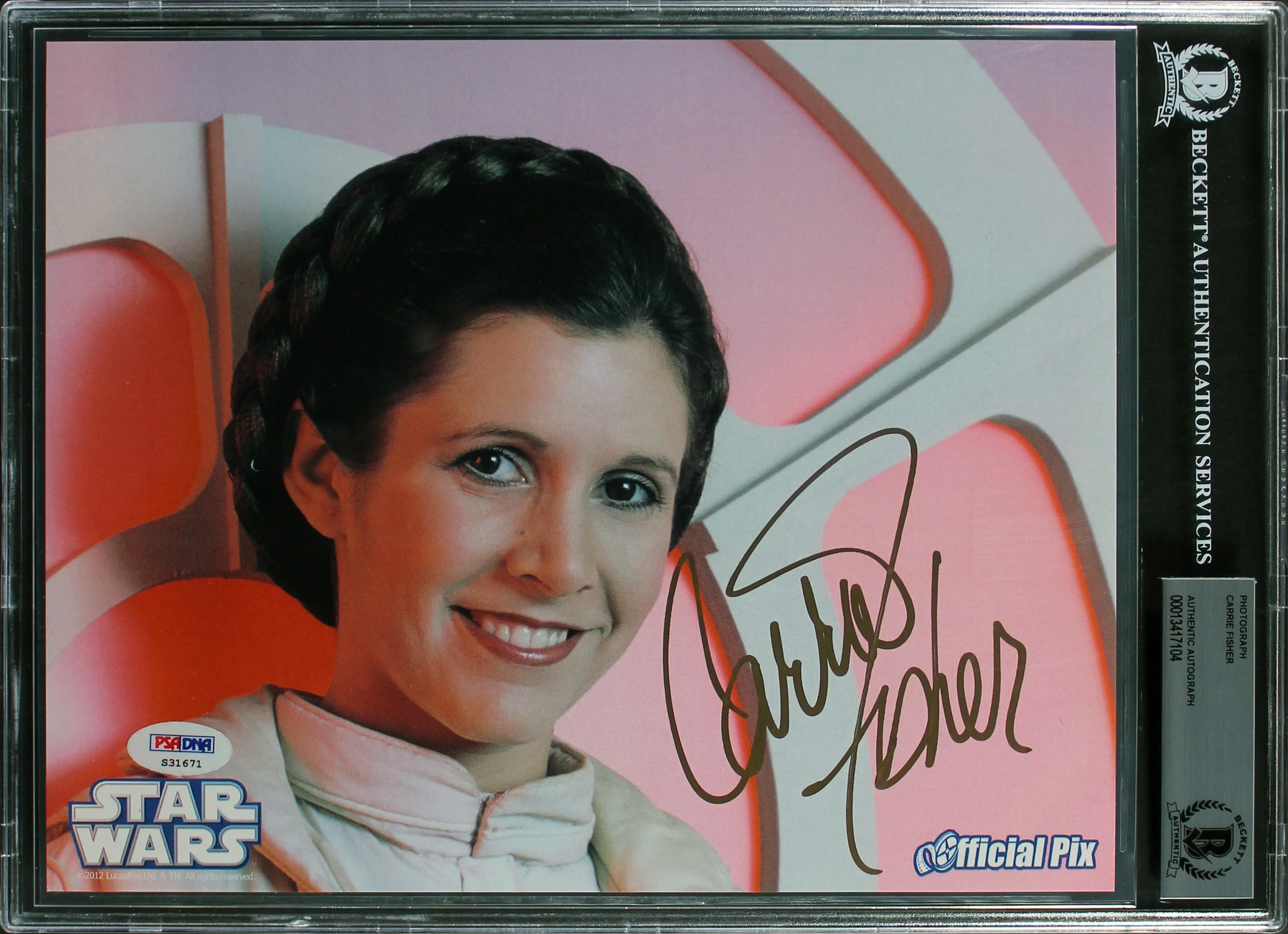 Carrie Fisher Star Wars Signed 8x10 Official Pix Photo Auto 10! BAS Slabbed - Image 2
