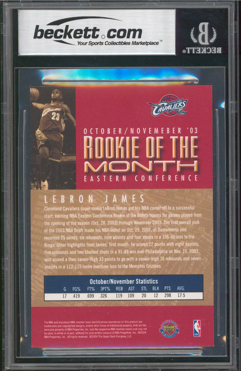 Cavaliers LeBron James Signed 2003 UD ROM Oct/Nov #14/23 Card Auto Grade 10 BAS - Image 3