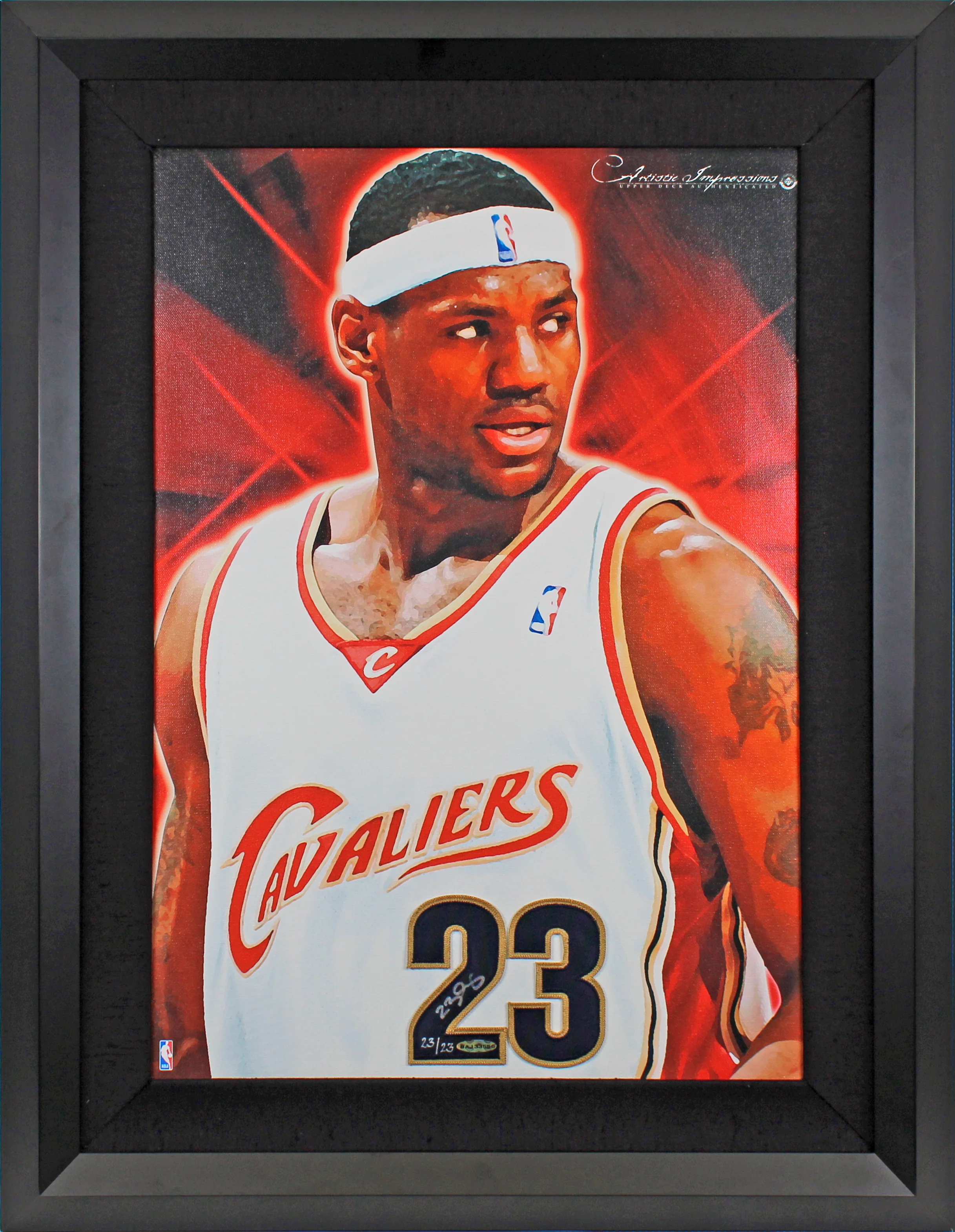 Cavaliers LeBron James Signed & Framed 20.5x27 Canvas Display LE #23/23 UDA PSA - Image 2