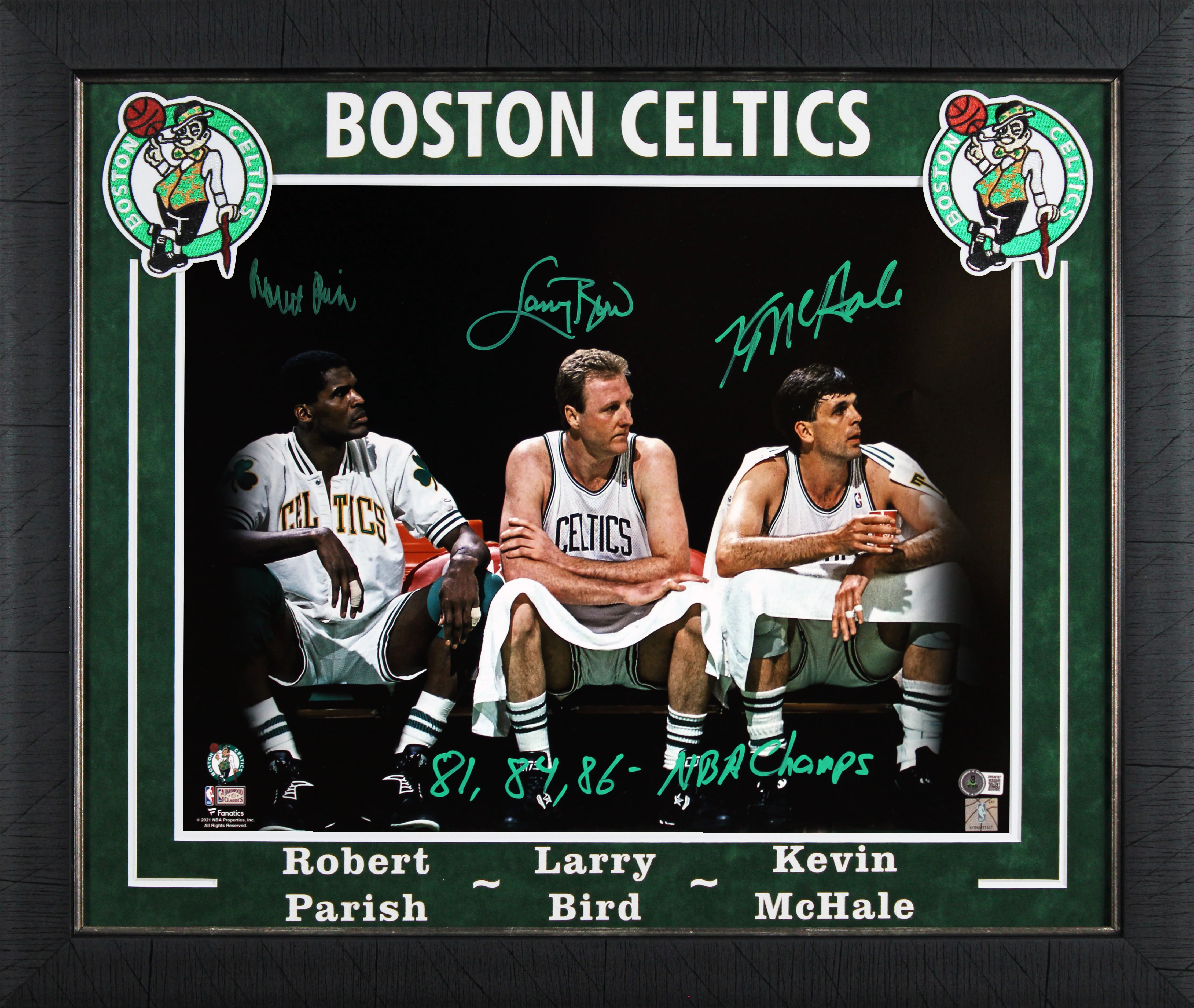 Celtics (3) Bird, McHale & Parish Signed 16x20 Spotlight Framed Photo BAS W - Image 2