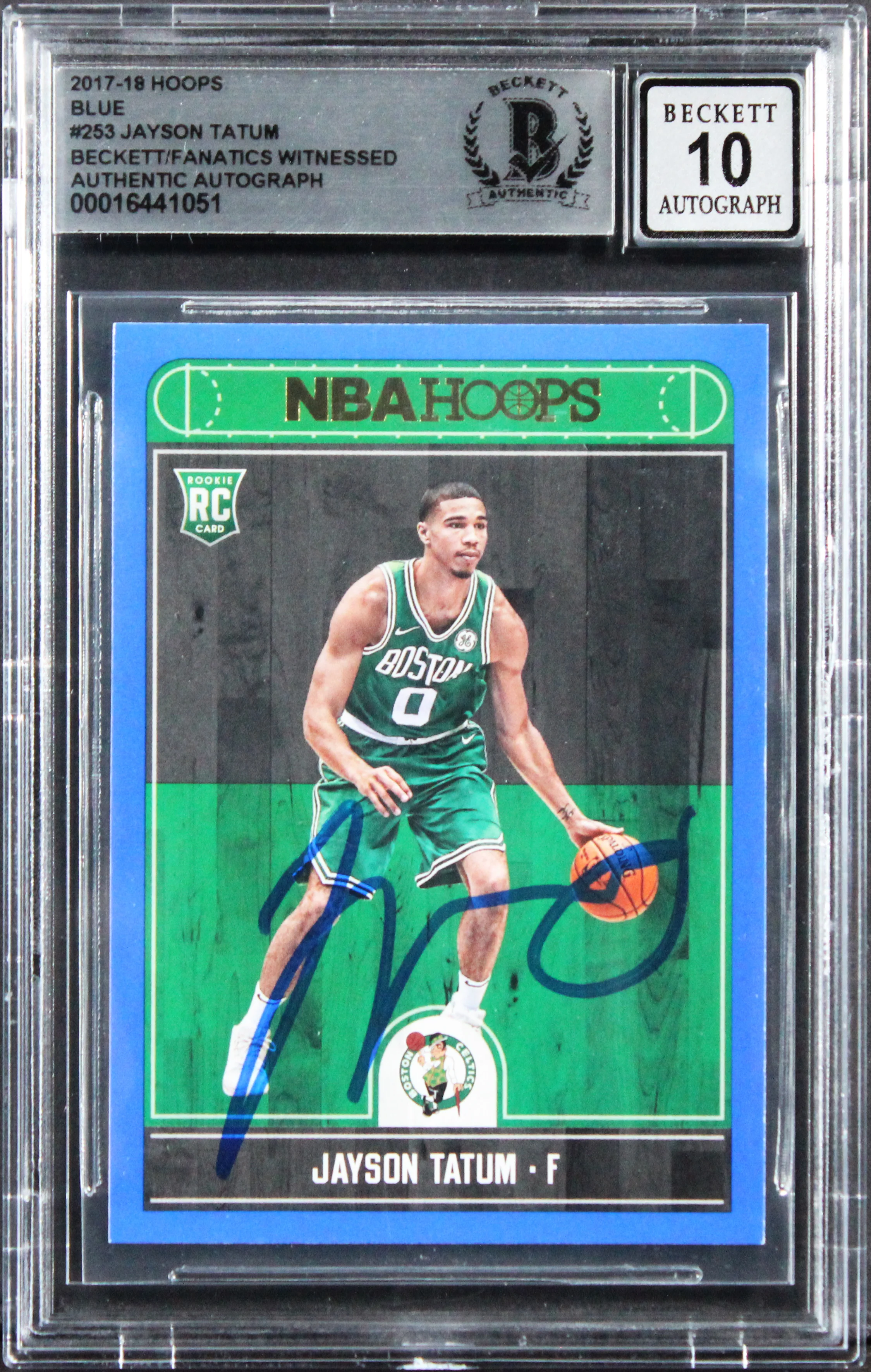 Celtics Jayson Tatum Signed 2017 Hoops Blue #253 RC Card Auto 10! BAS Slabbed - Image 2