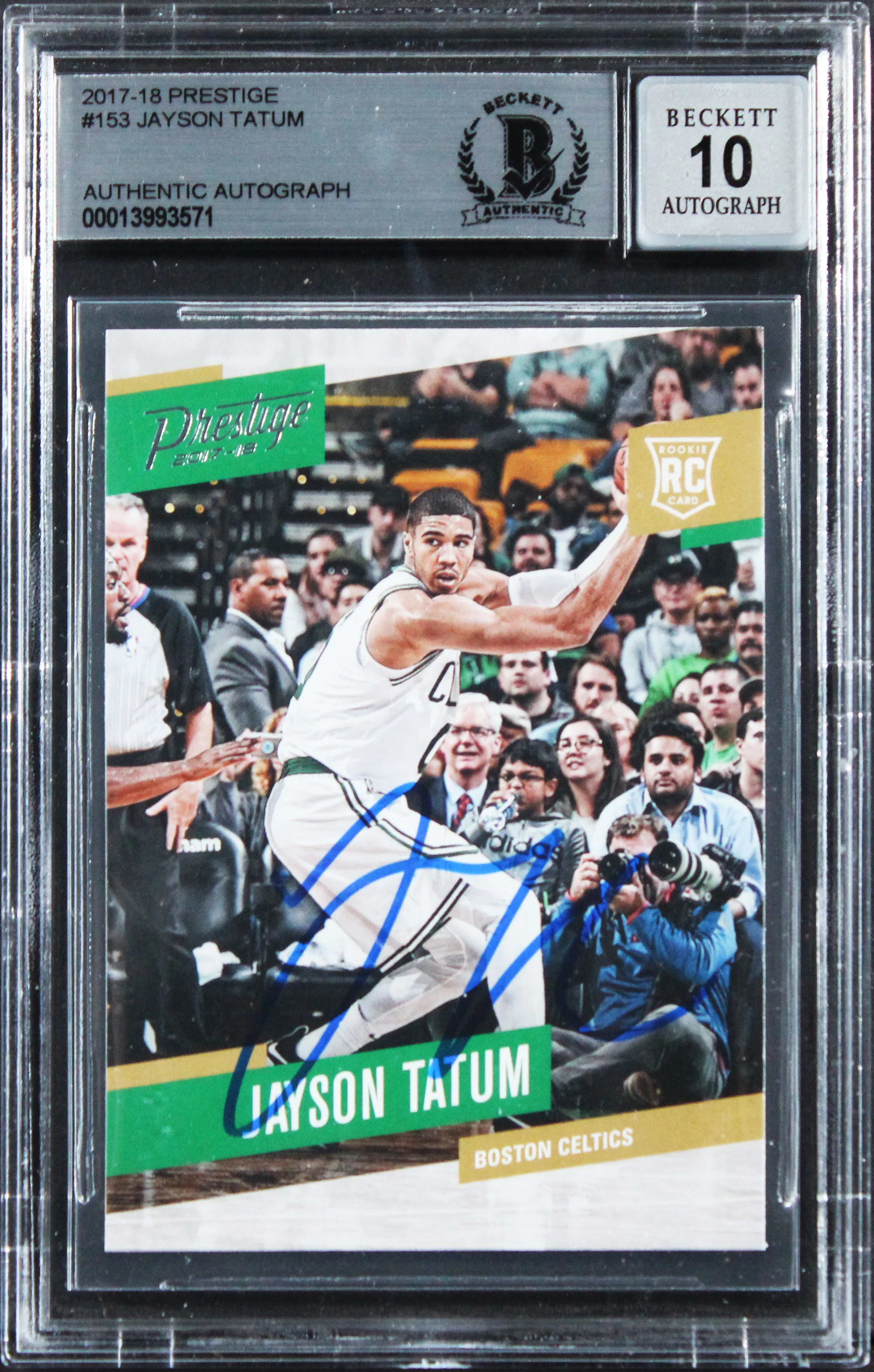 Celtics Jayson Tatum Signed 2017 Prestige #153 Rookie Card Auto 10! BAS Slabbed - Image 2