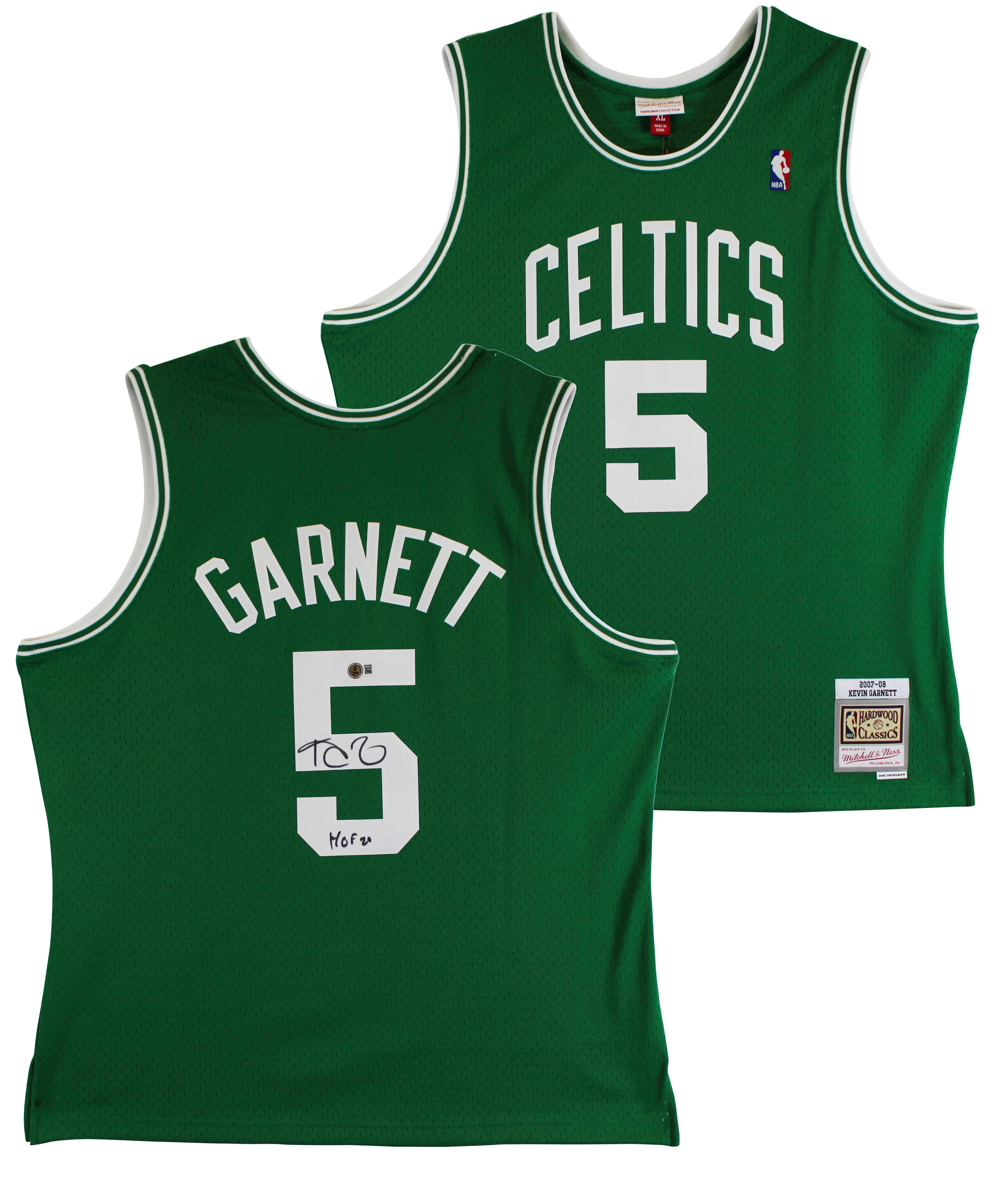 Celtics Kevin Garnett "HOF 20" Signed Green M&N HWC Swingman Jersey BAS Witness - Image 2