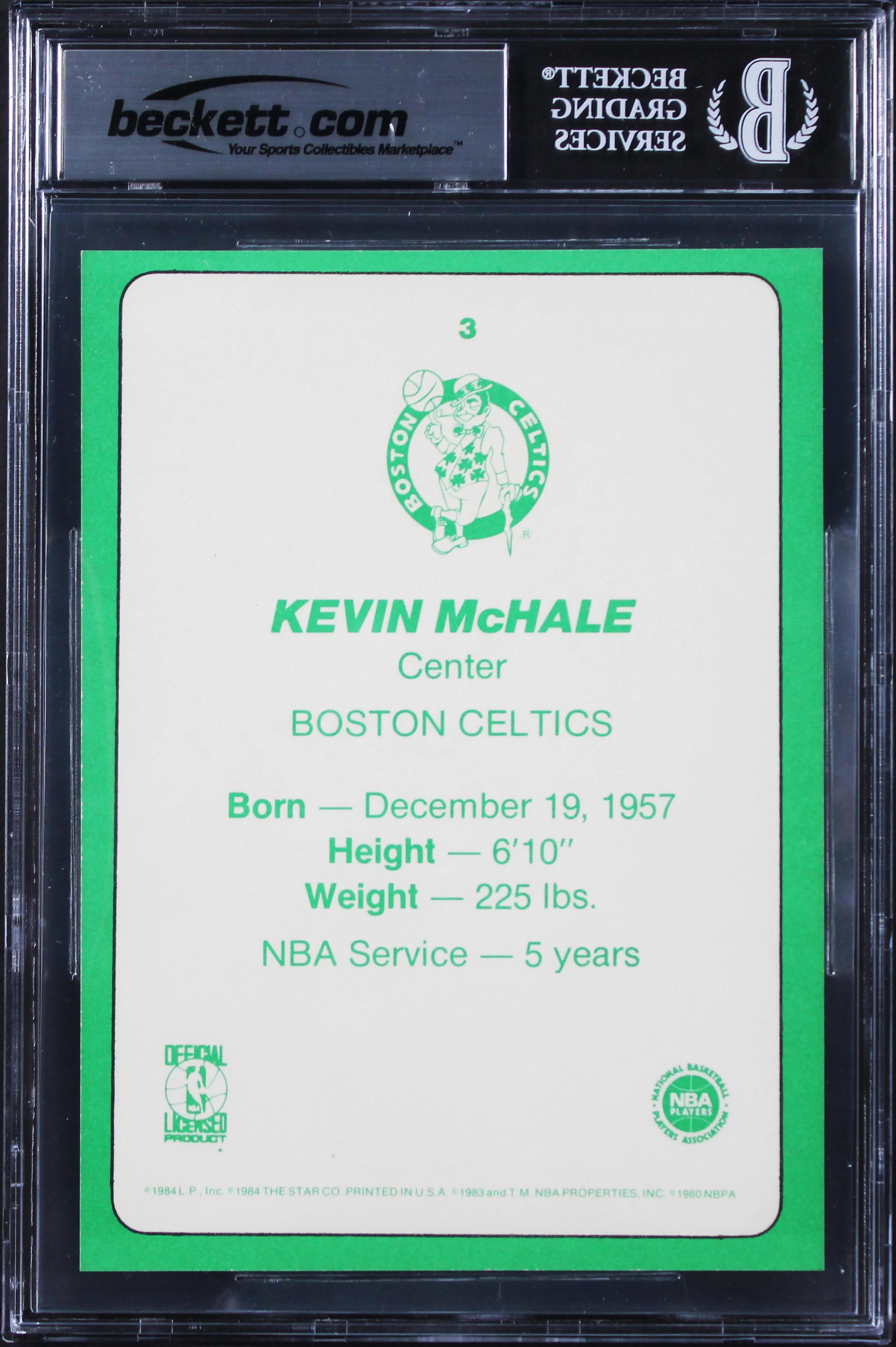 Celtics Kevin McHale Signed 1984 Star Celtics Champs #3 5x7 Card BAS Slabbed - Image 3