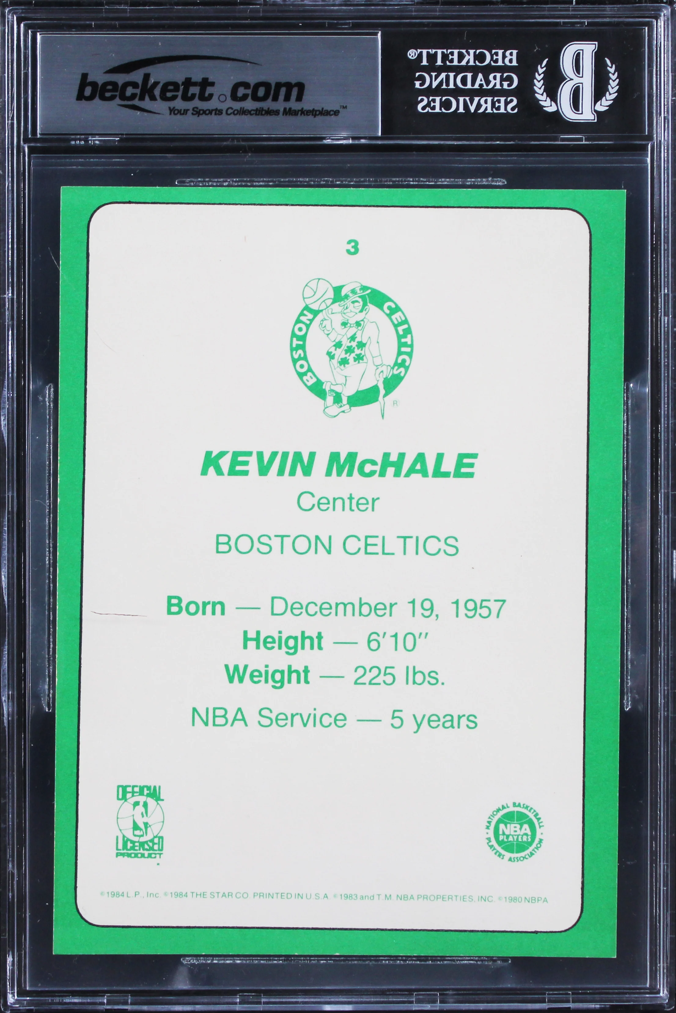 Celtics Kevin McHale Signed 1985 Star #98G 5x7 Card Auto Graded 10! BAS Slabbed - Image 3