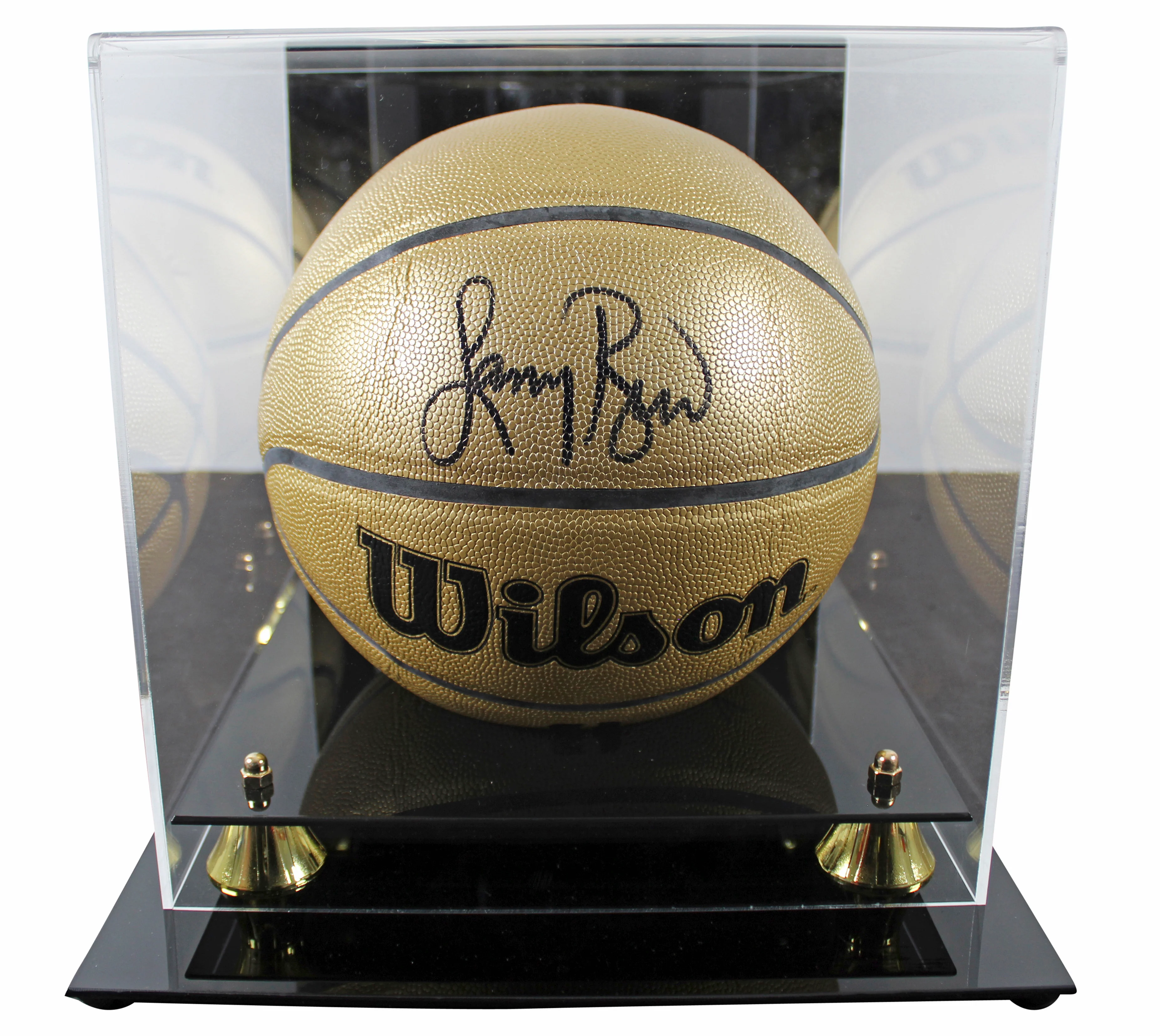 Celtics Larry Bird Auth Signed Wilson Gold Edition Basketball w/ Case BAS Wit - Image 2