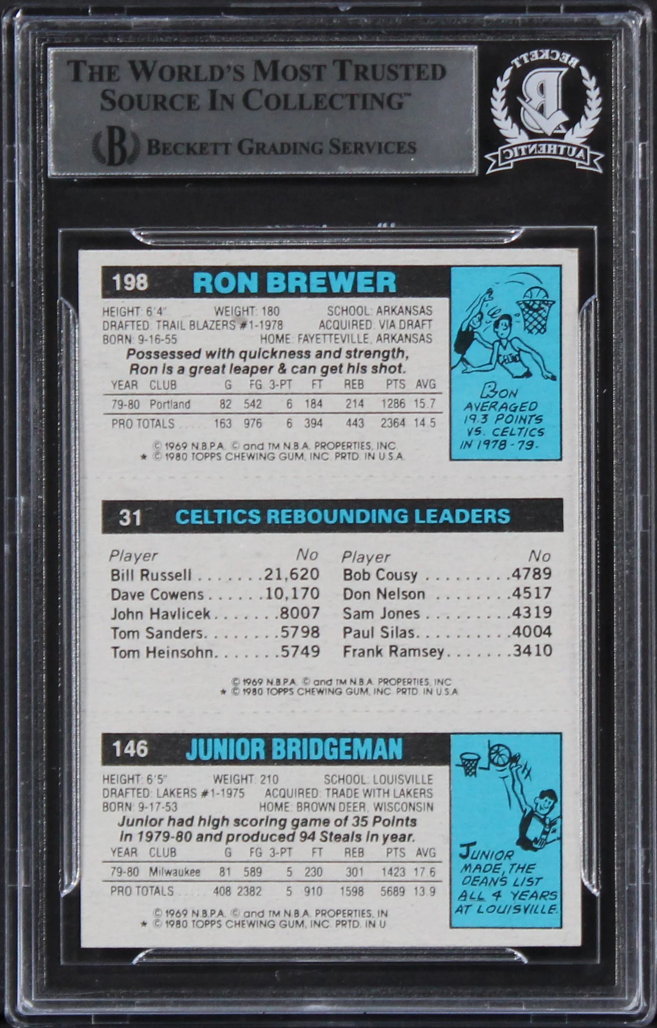 Celtics Larry Bird Authentic Signed 1980 Topps #49 Card BAS Slabbed 1 - Image 3
