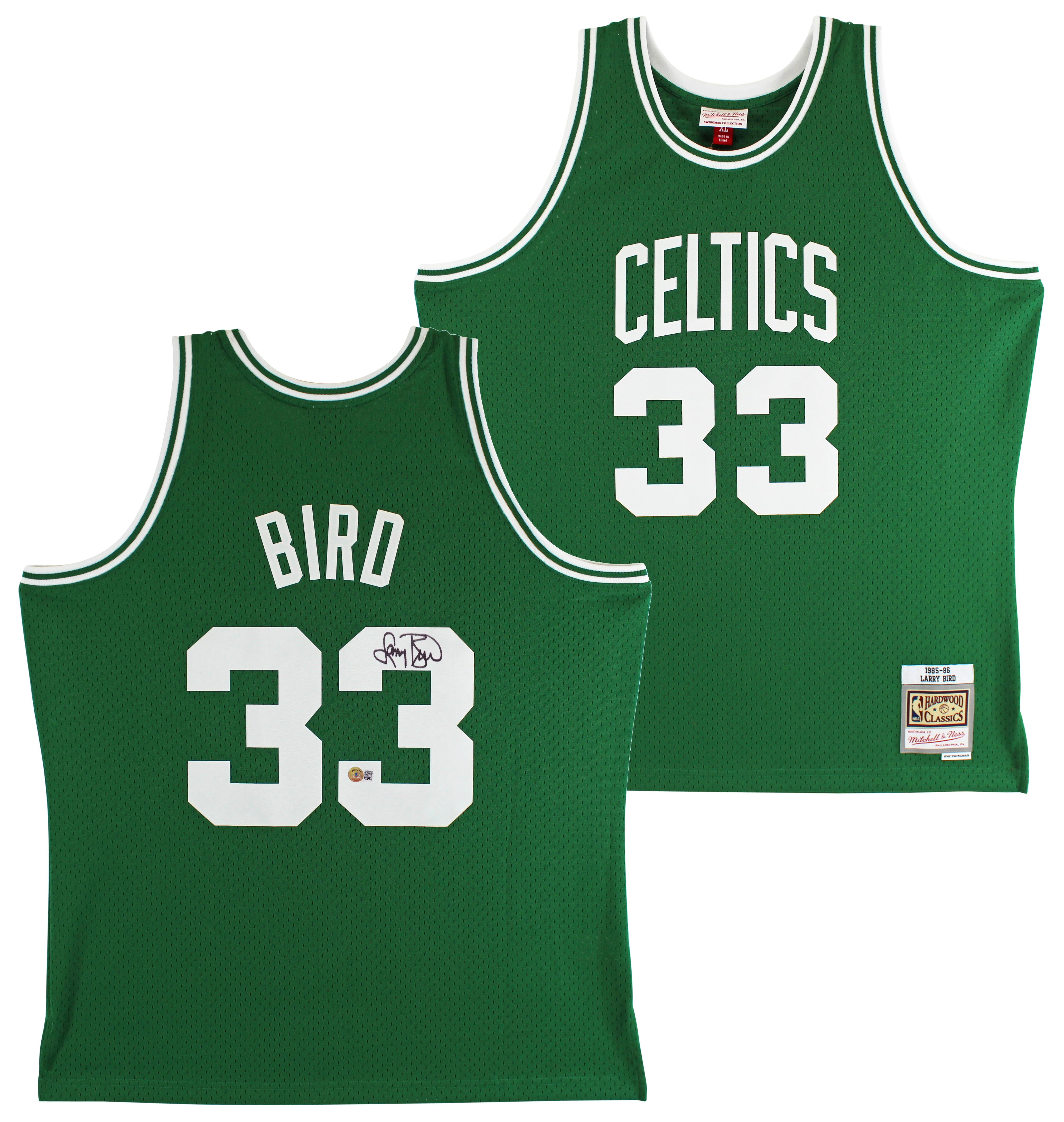 Celtics Larry Bird Authentic Signed 1985 Green M&N HWC Swingman Jersey BAS Wit - Image 2