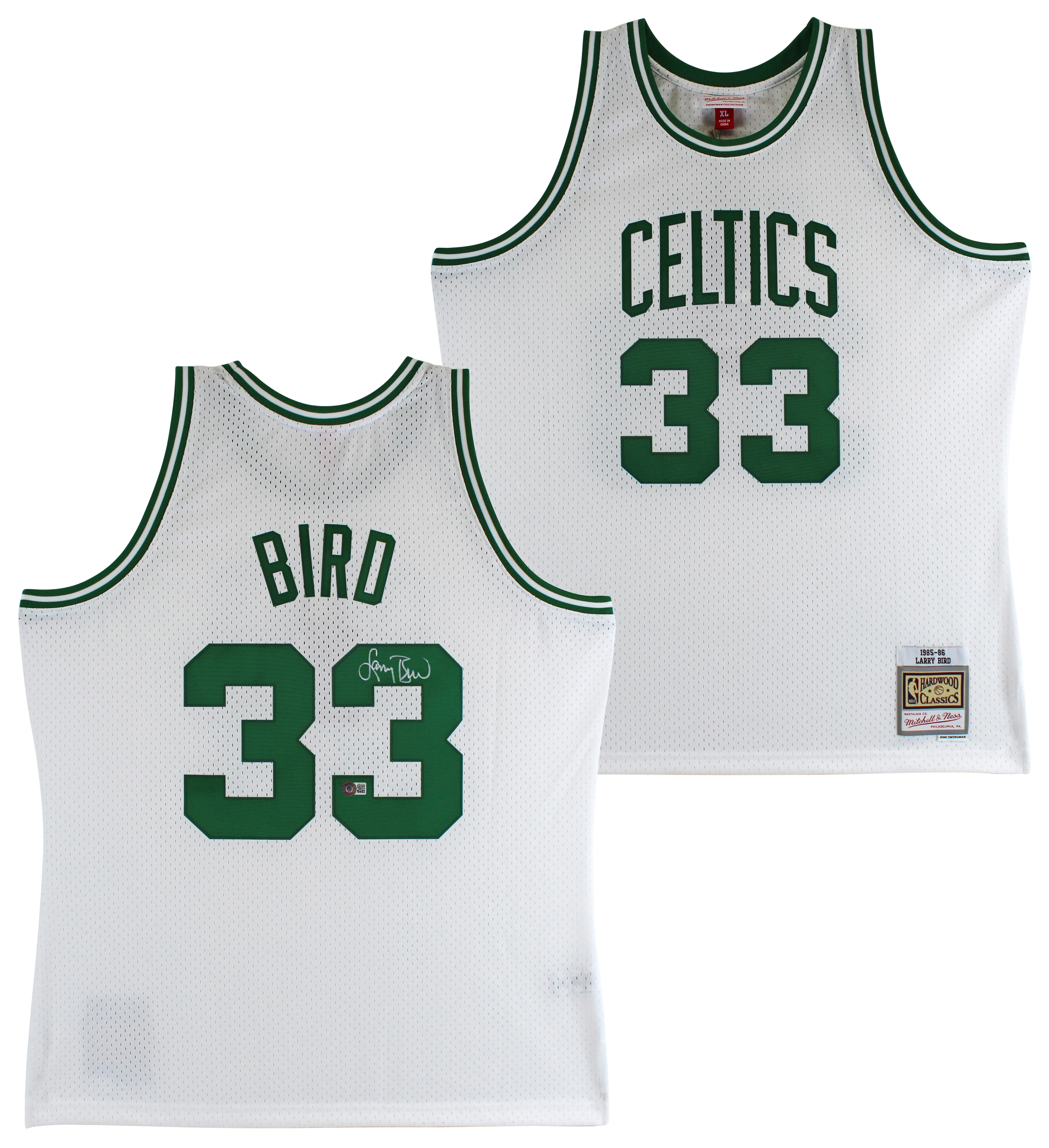Celtics Larry Bird Authentic Signed 1985 White M&N HWC Swingman Jersey BAS Wit 2 - Image 2