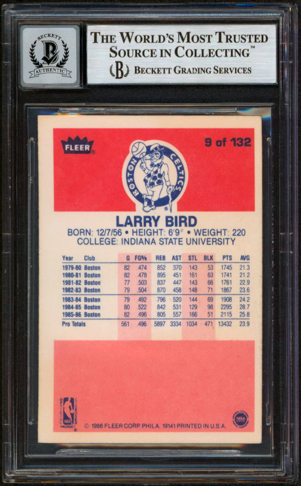 Celtics Larry Bird Authentic Signed 1986 Fleer #9 Card Auto 10! BAS Slabbed 2 - Image 3