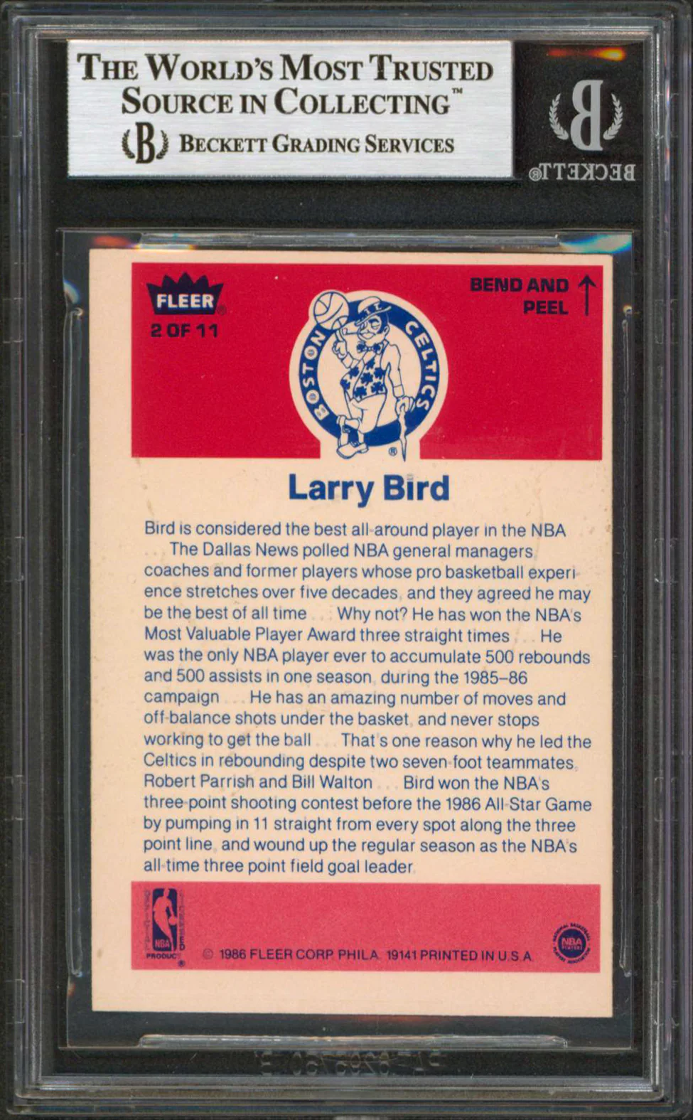 Celtics Larry Bird Authentic Signed 1986 Fleer Stickers #2 Card BAS Slabbed - Image 3