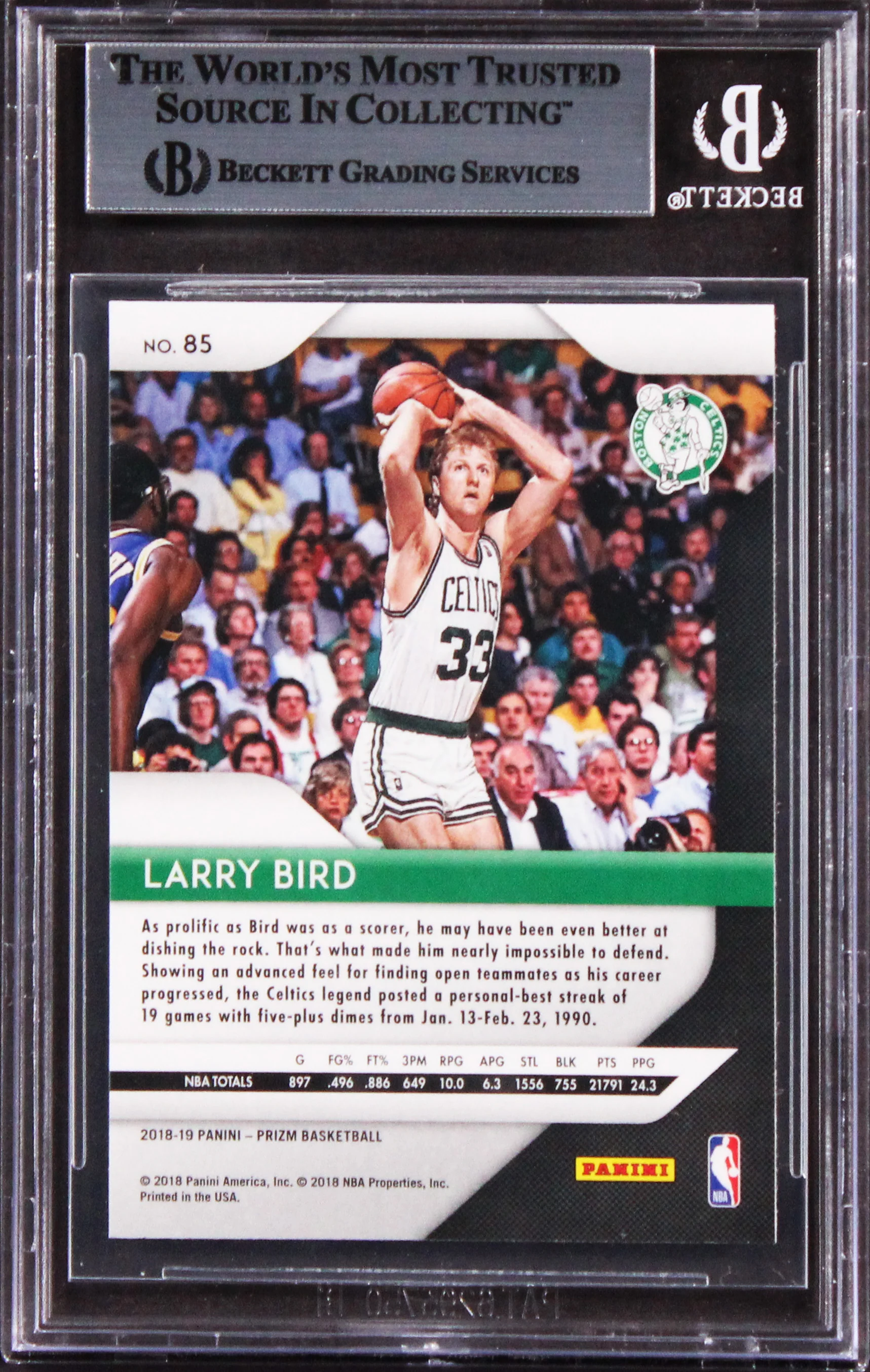 Celtics Larry Bird Authentic Signed 2018 Panini Prizm #85 Card BAS Slabbed 2 - Image 3