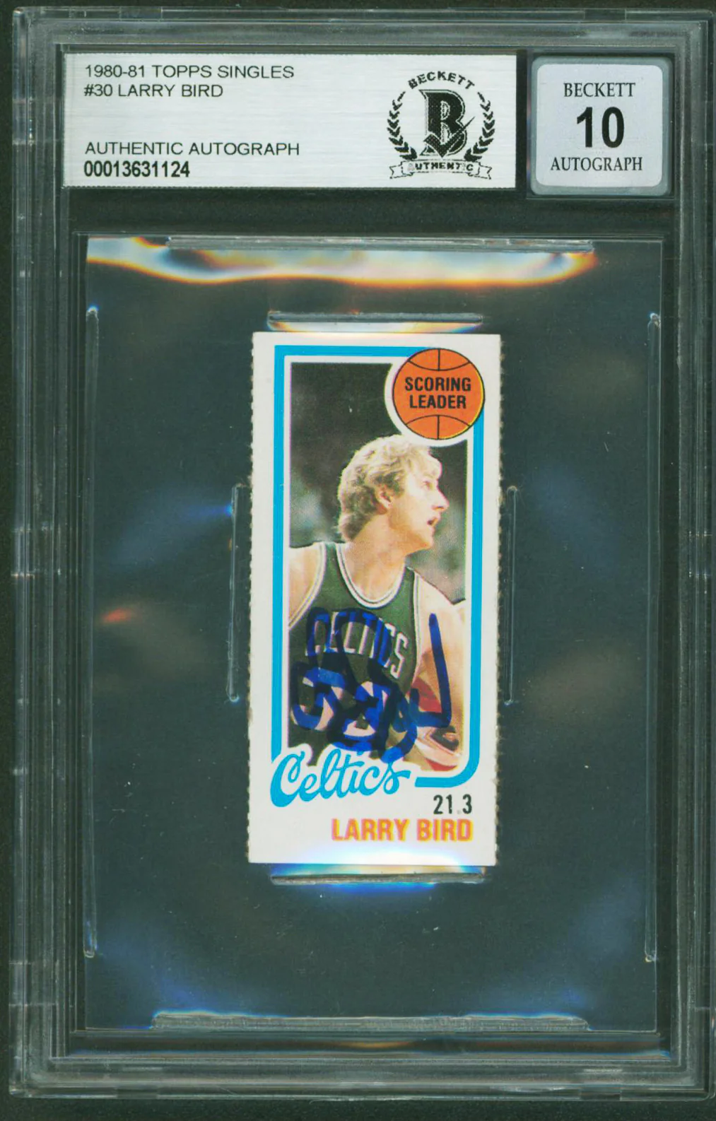 Celtics Larry Bird Signed 1980 Topps Singles #30 Card Auto Graded 10 BAS Slabbed - Image 2
