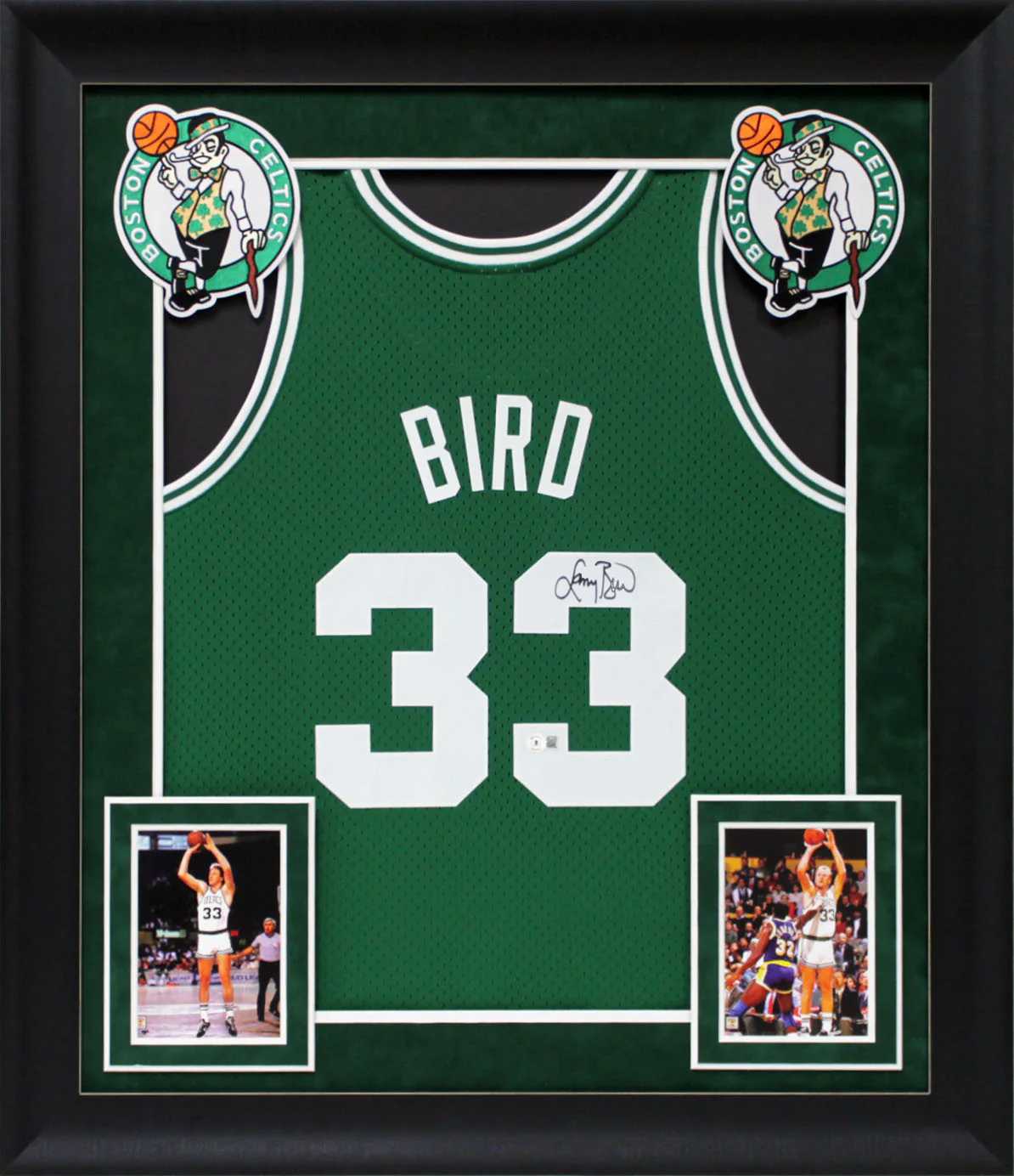 Celtics Larry Bird Signed 1985 Green M&N HWC Swingman Framed Jersey BAS Witness - Image 2