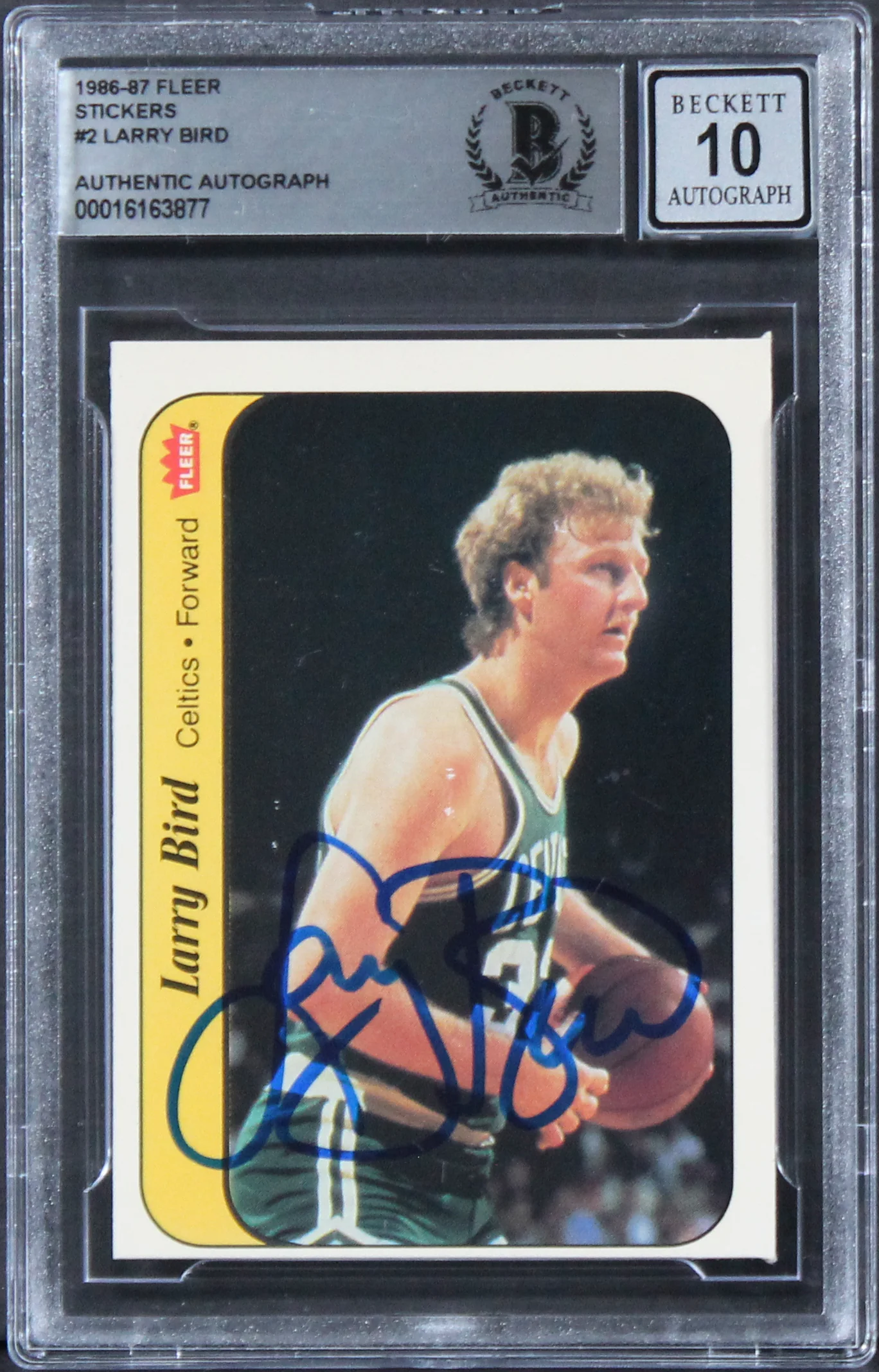 Celtics Larry Bird Signed 1986 Fleer Stickers #2 Card Auto 10! BAS Slabbed - Image 2