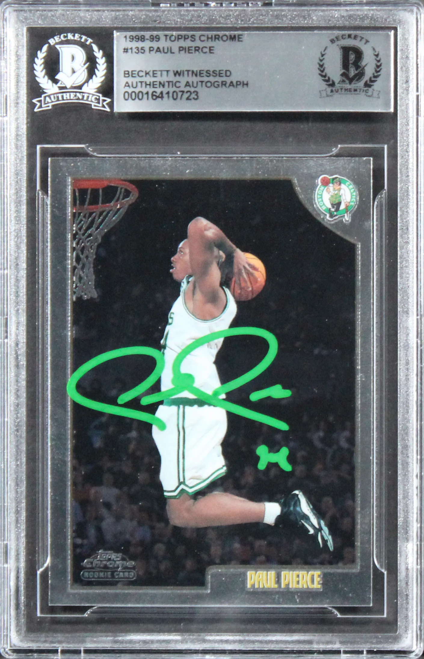 Celtics Paul Pierce Authentic Signed 1998 Topps Chrome #135 Rookie Card BAS Slab