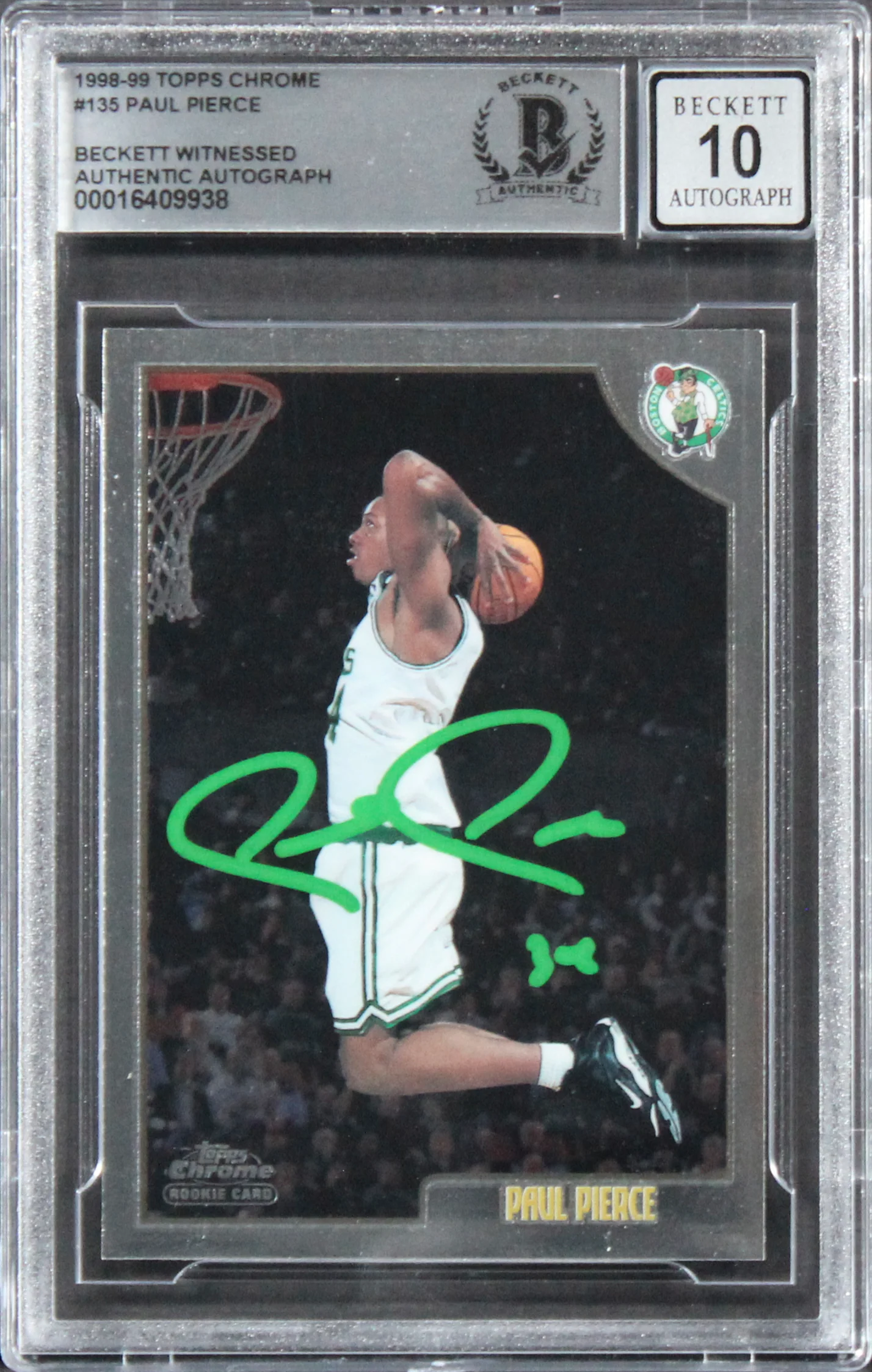 Celtics Paul Pierce Signed 1998 Topps Chrome #135 Rookie Card Auto 10! BAS Slab - Image 2