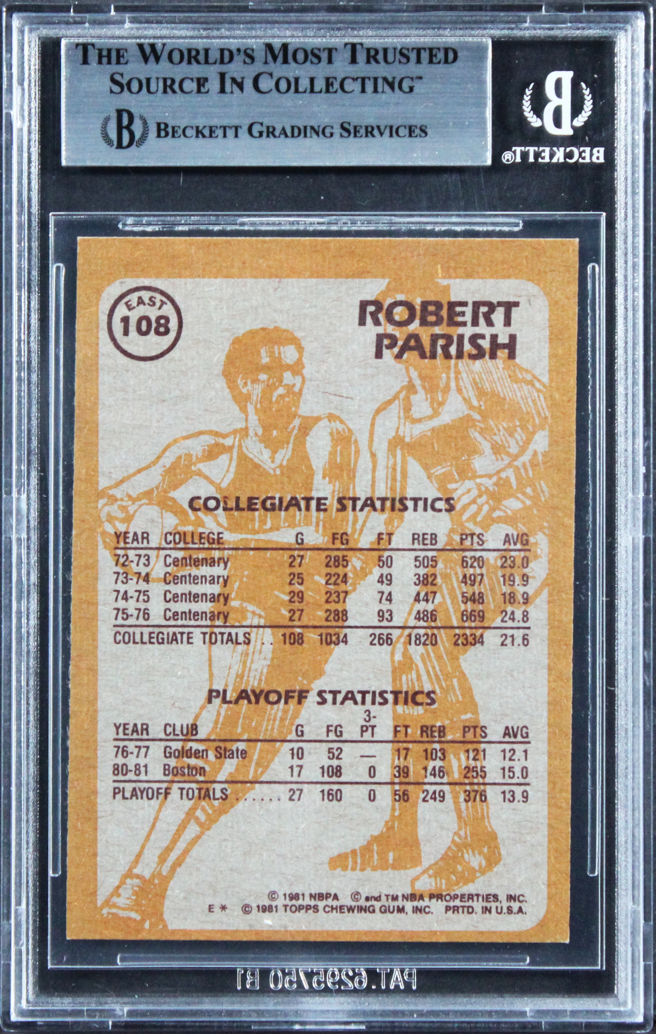 Celtics Robert Parish Authentic 1981 Topps #E108 Card Autographed BAS Slabbed 2 - Image 3