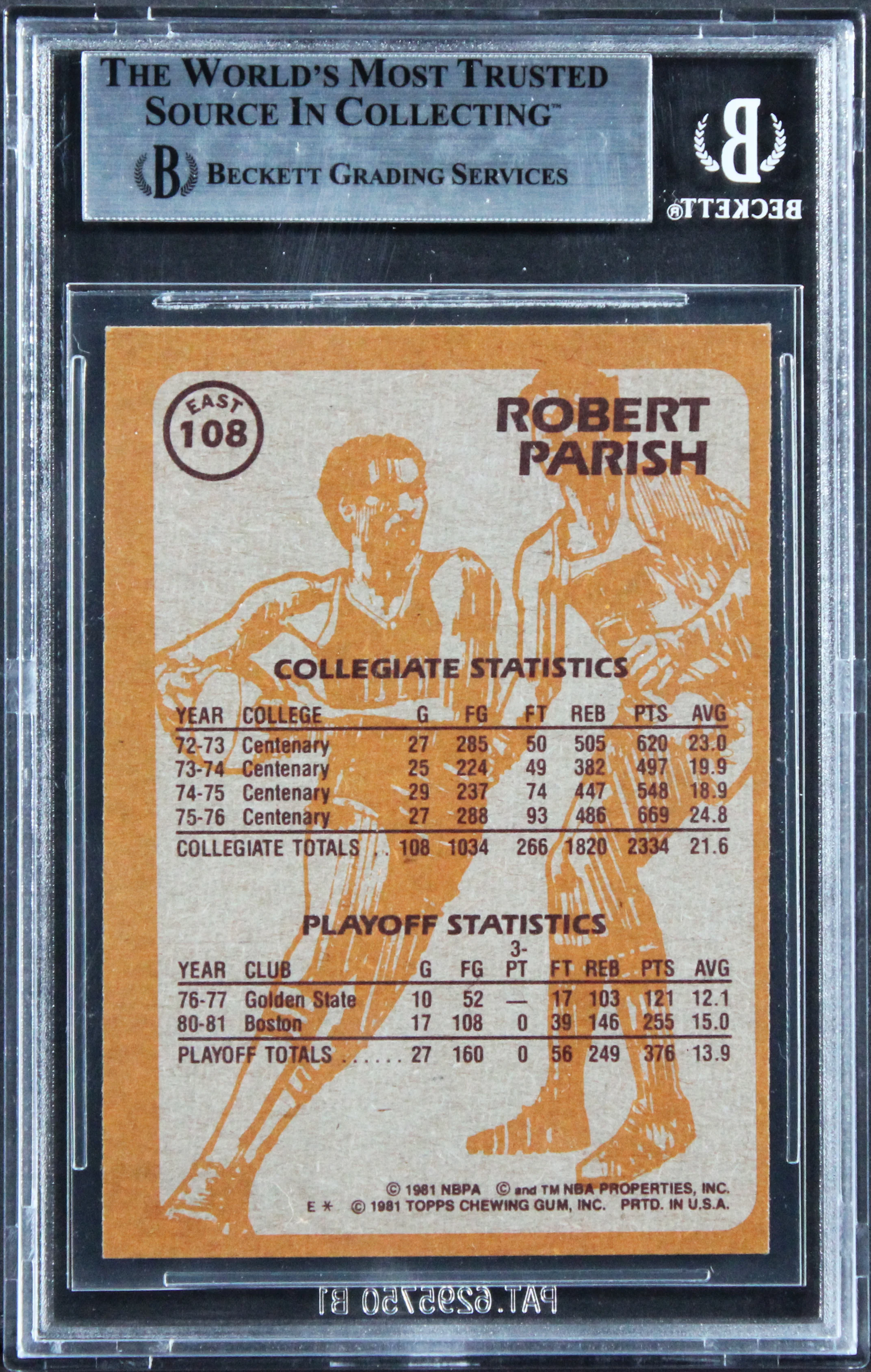 Celtics Robert Parish Authentic 1981 Topps #E108 Card Autographed BAS Slabbed - Image 3