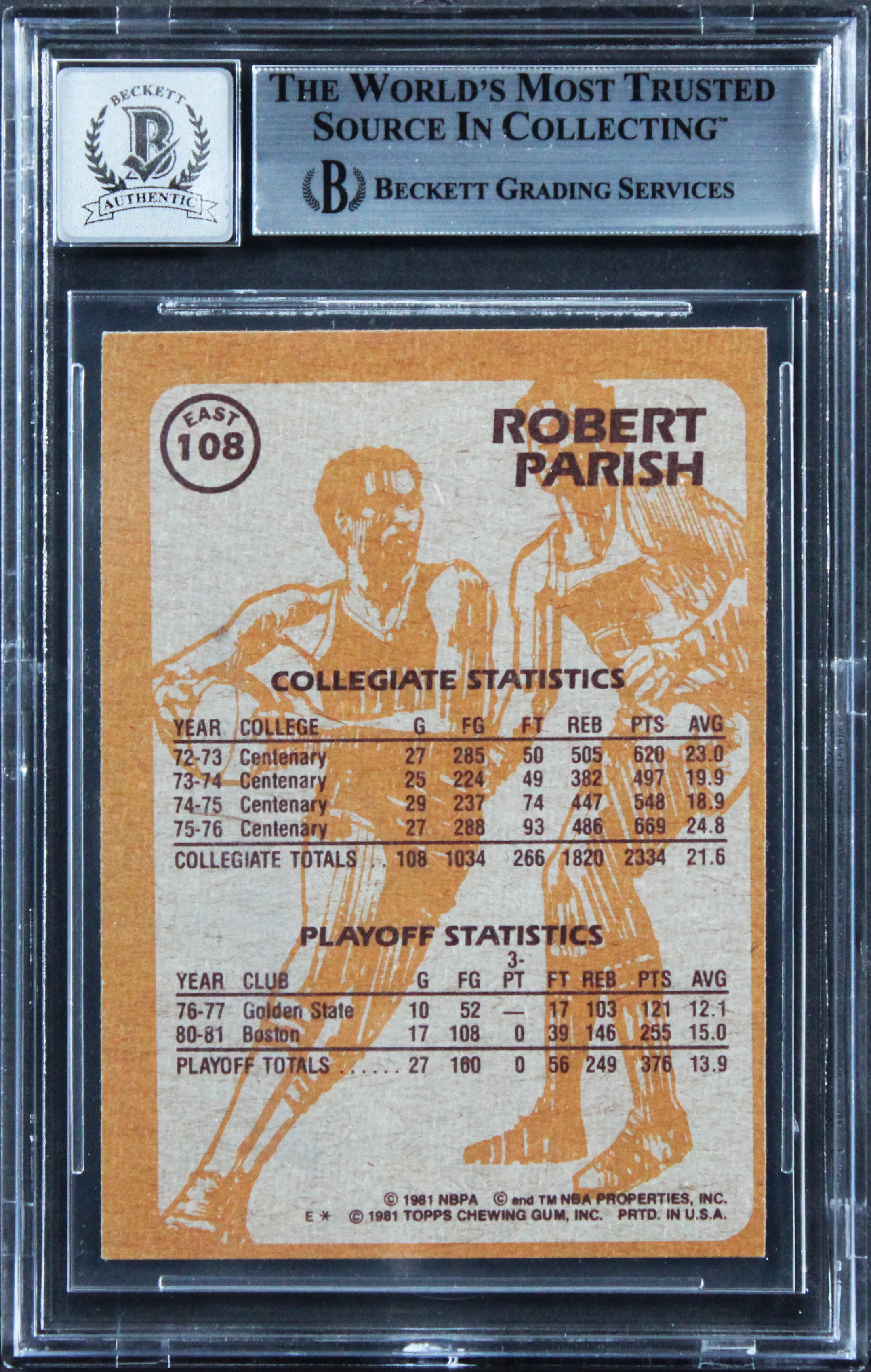 Celtics Robert Parish Signed 1981 Topps #E108 Card Auto Grade 10! BAS Slabbed - Image 3