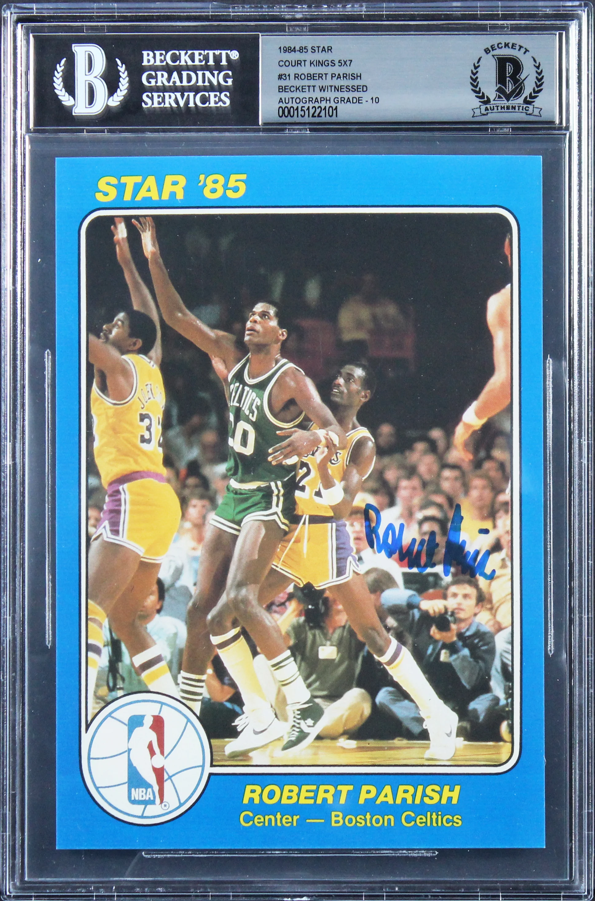 Celtics Robert Parish Signed 1984 Star Court Kings 5x7 #31 Card Auto 10 BAS Slab - Image 2