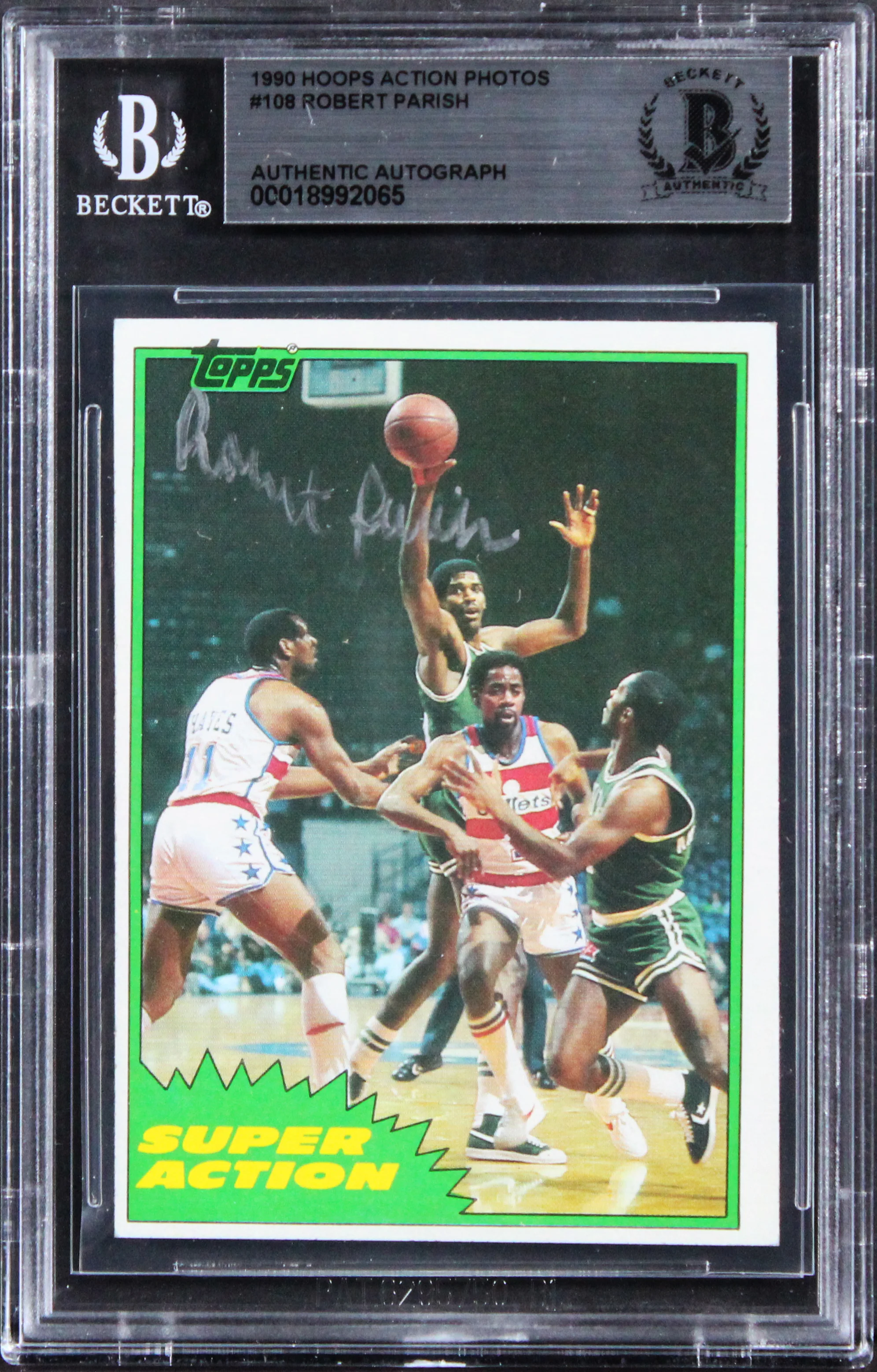 Celtics Robert Parish Signed 1990 Hoops Action Photos #108 Card BAS Slabbed 2