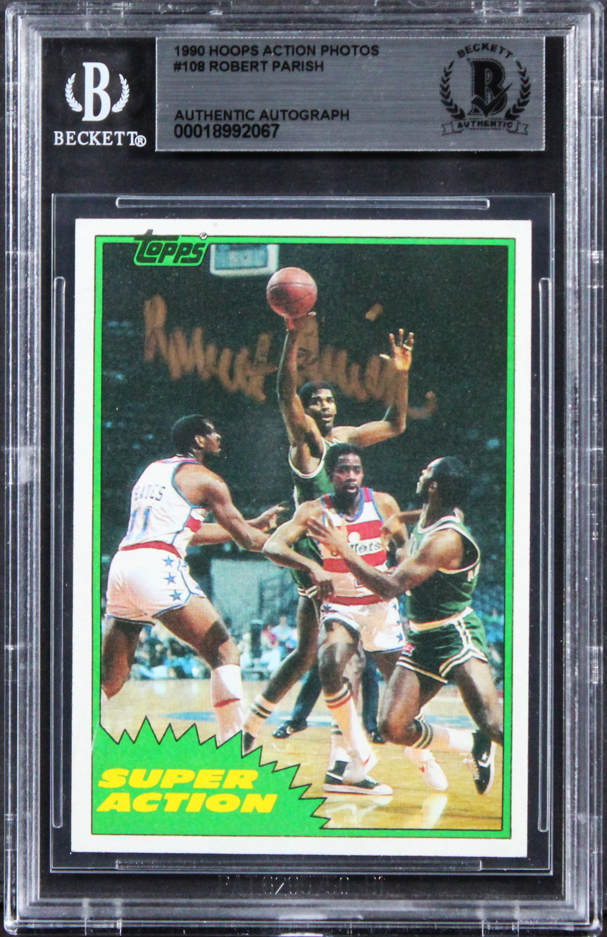 Celtics Robert Parish Signed 1990 Hoops Action Photos #108 Card BAS Slabbed - Image 2