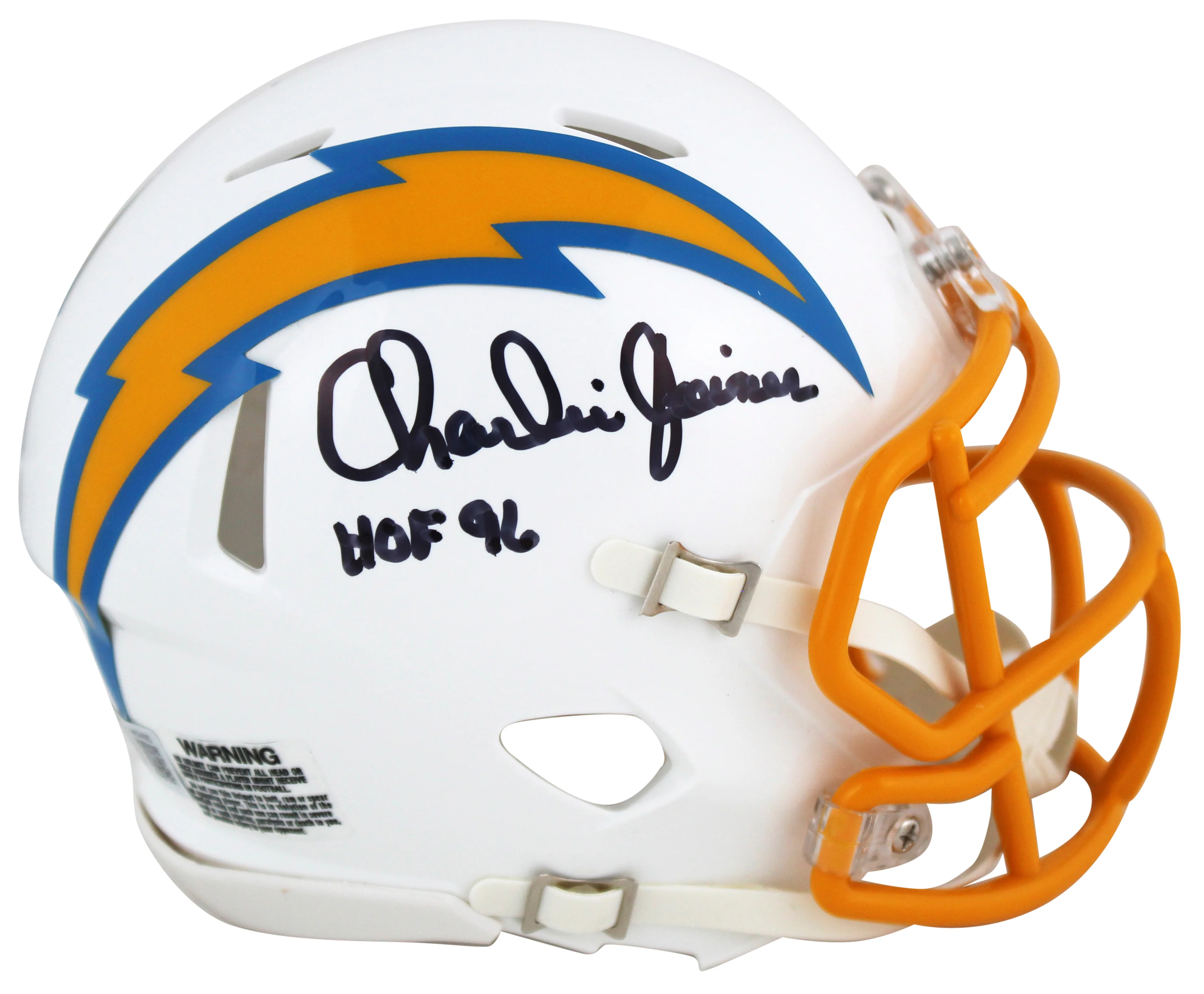 Chargers Charlie Joiner "HOF 96" Signed White Speed Mini Helmet BAS Witnessed - Image 2
