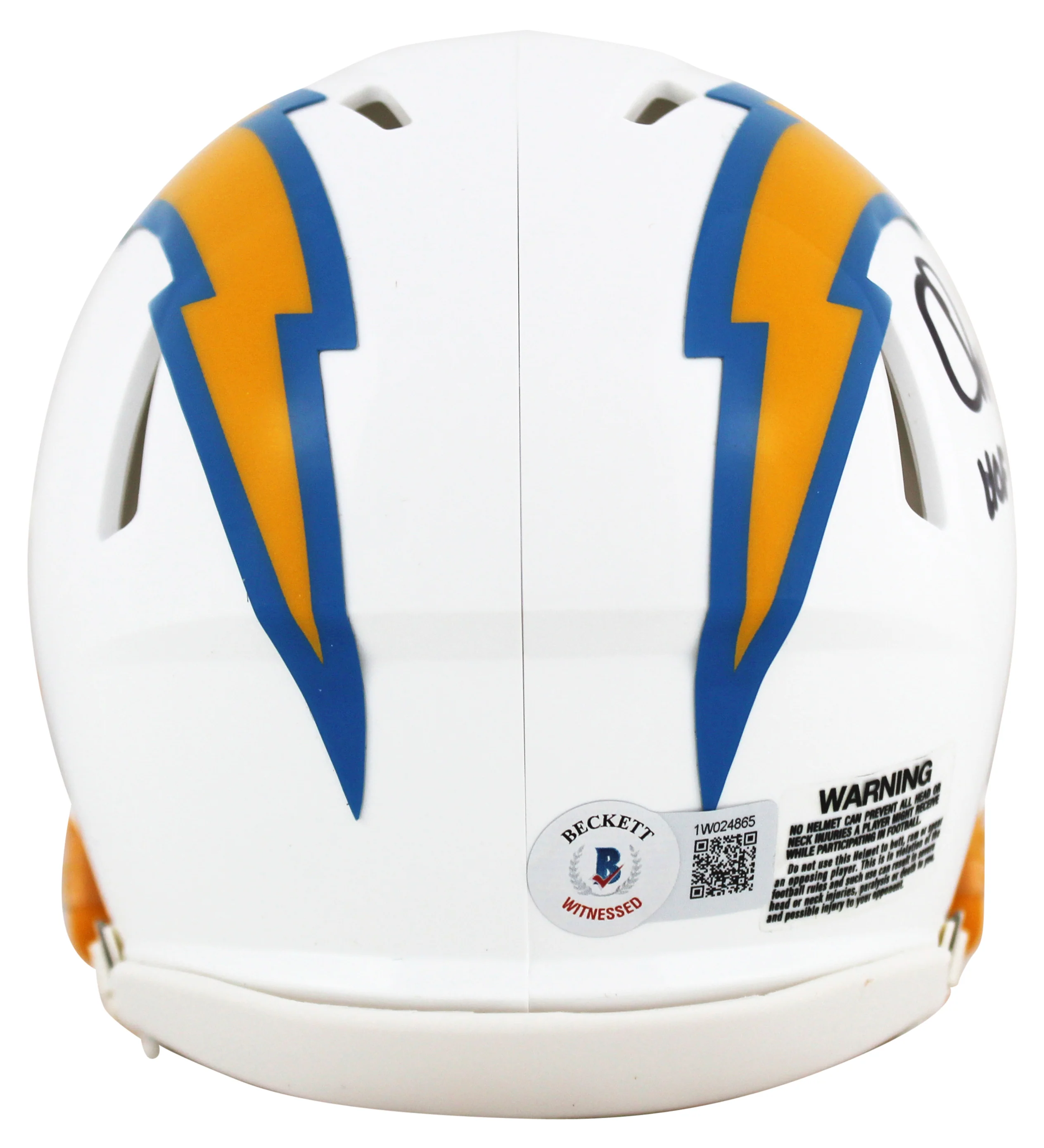 Chargers Charlie Joiner "HOF 96" Signed White Speed Mini Helmet BAS Witnessed - Image 3