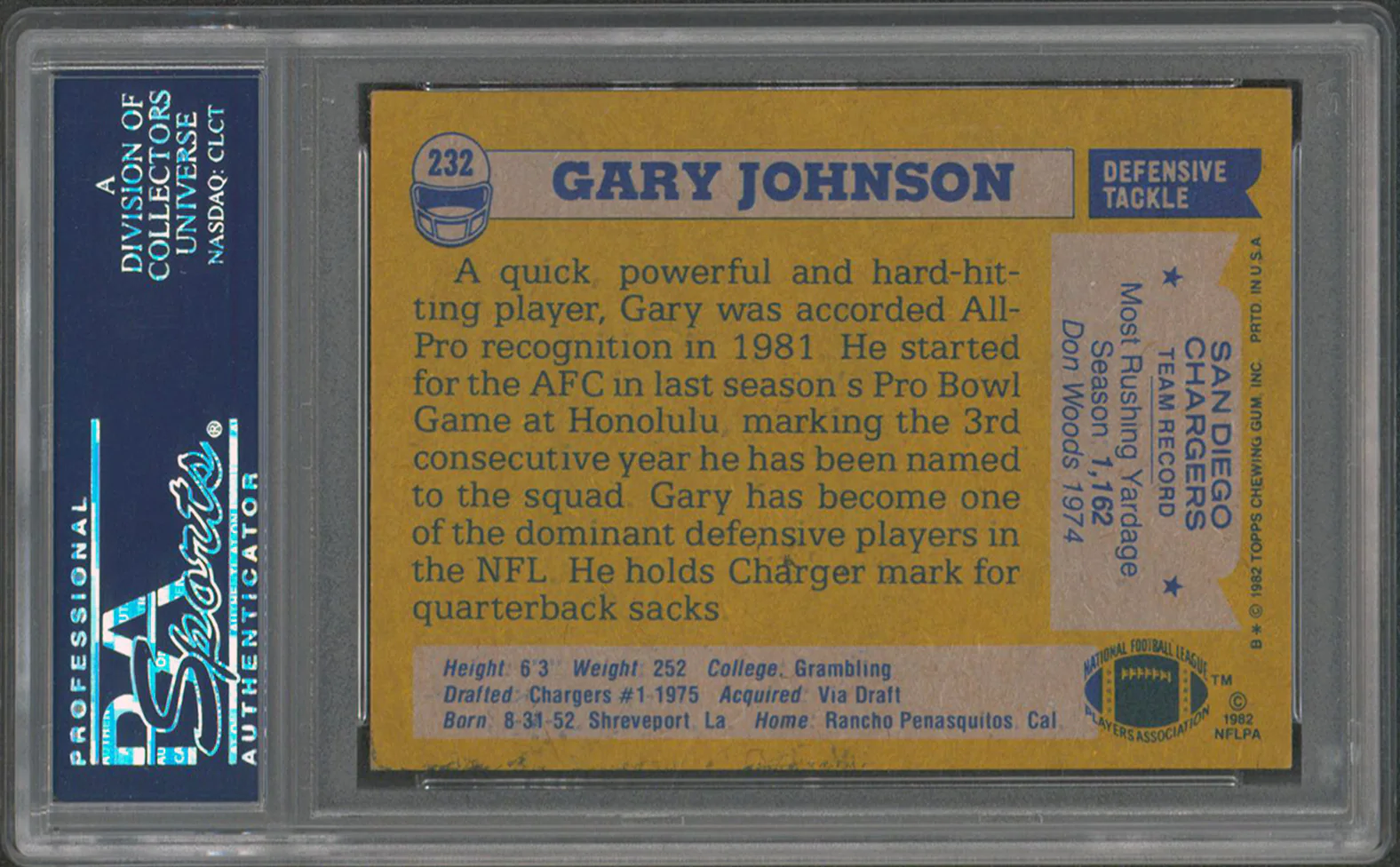 Chargers Gary Johnson Authentic Signed 1982 Topps #232 Card PSA/DNA Slabbed - Image 3