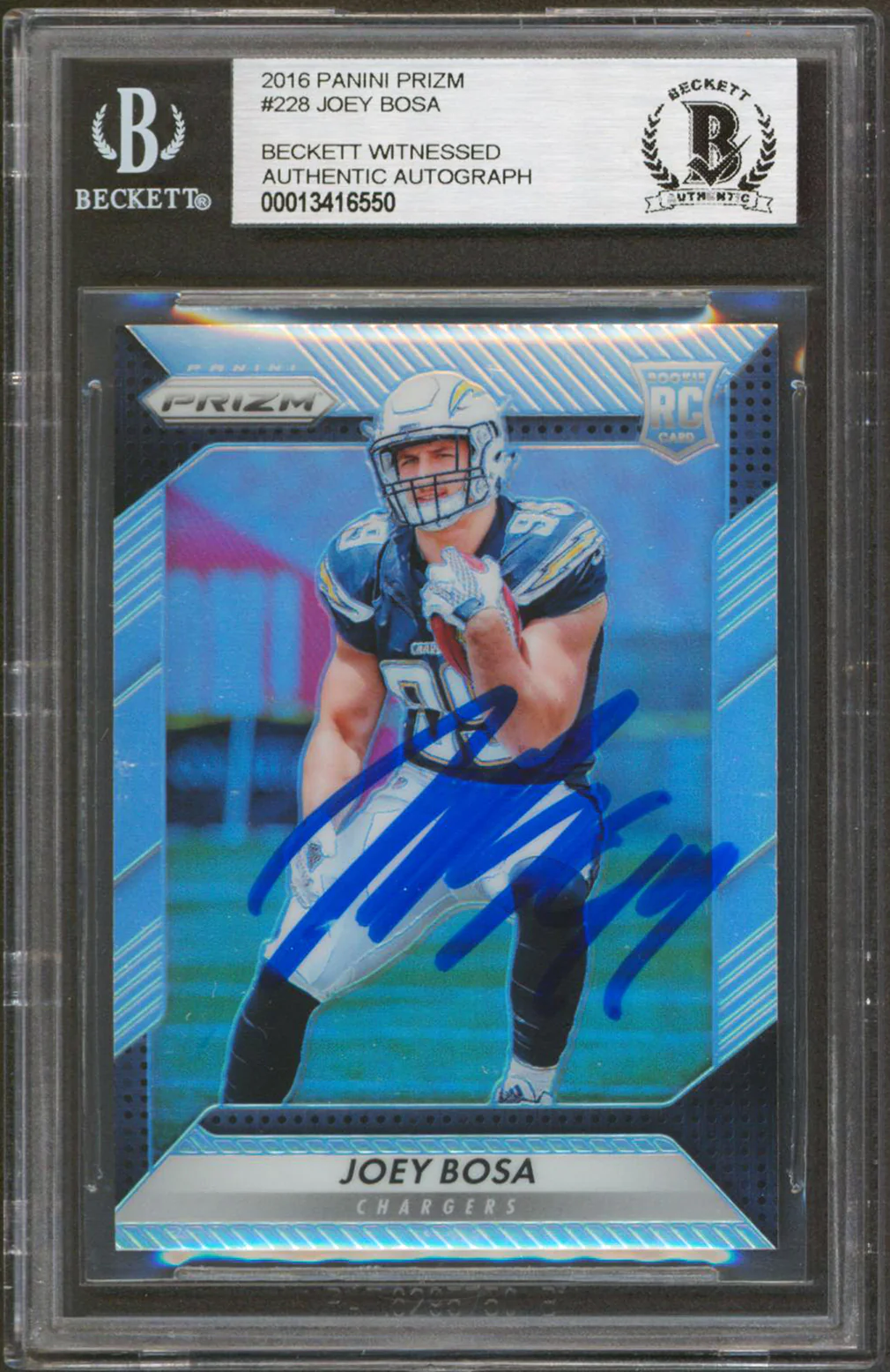 Chargers Joey Bosa Authentic Signed 2016 Panini Prizm #228 RC Card BAS Slabbed 9 - Image 2