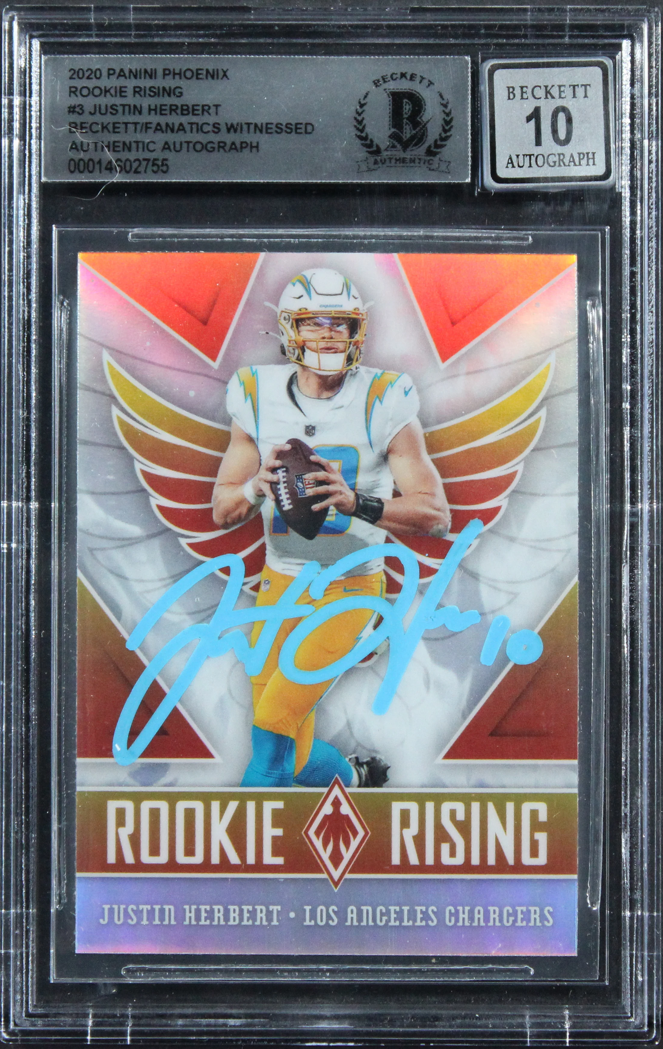 Chargers Justin Herbert Signed 2020 Panini Phoenix #3 RC Card Auto 10! BAS Slab - Image 2