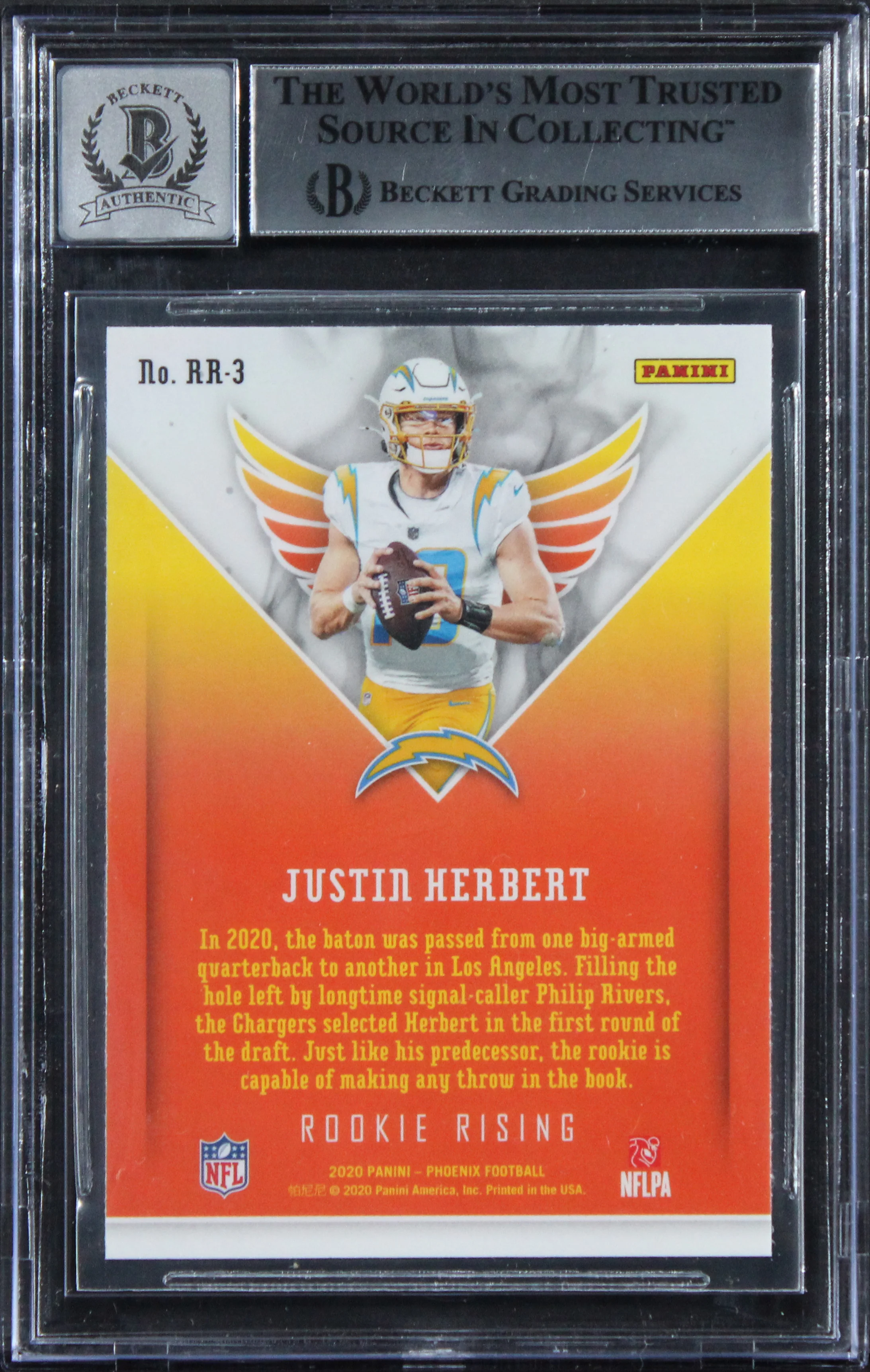 Chargers Justin Herbert Signed 2020 Panini Phoenix #3 RC Card Auto 10! BAS Slab - Image 3