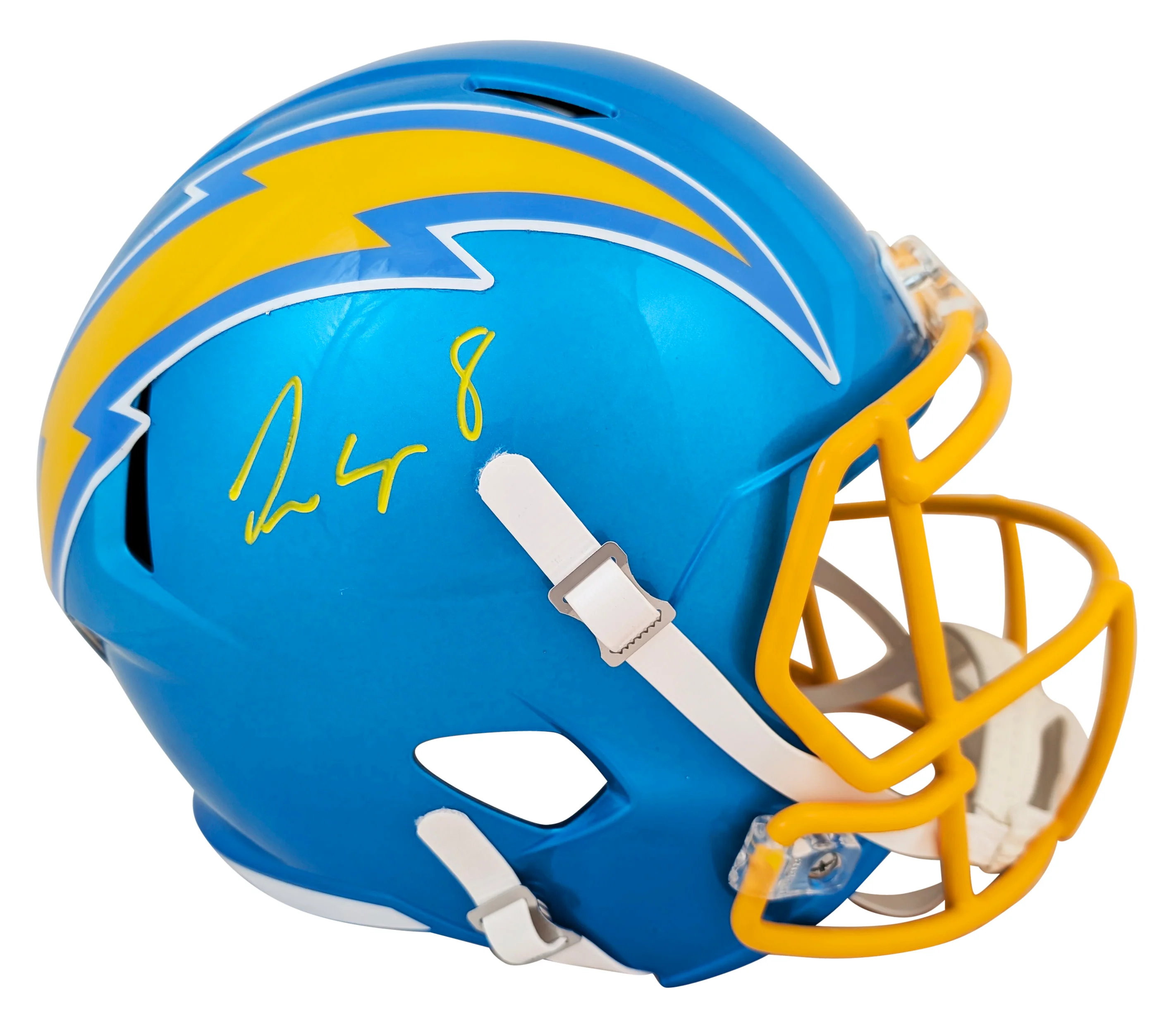 Chargers Omarion Hampton Signed Flash Full Size Speed Rep Helmet W/ Case BAS Wit - Image 3