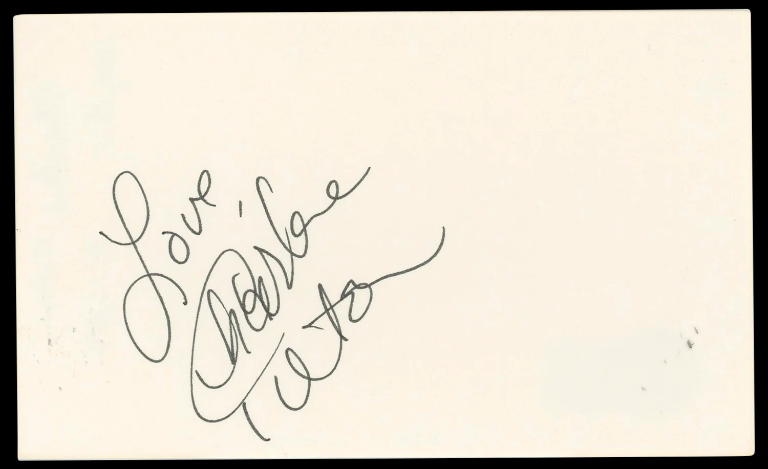 Charlene Tilton Dallas "Love" Authentic Signed 3x5 Index Card BAS #BN33329