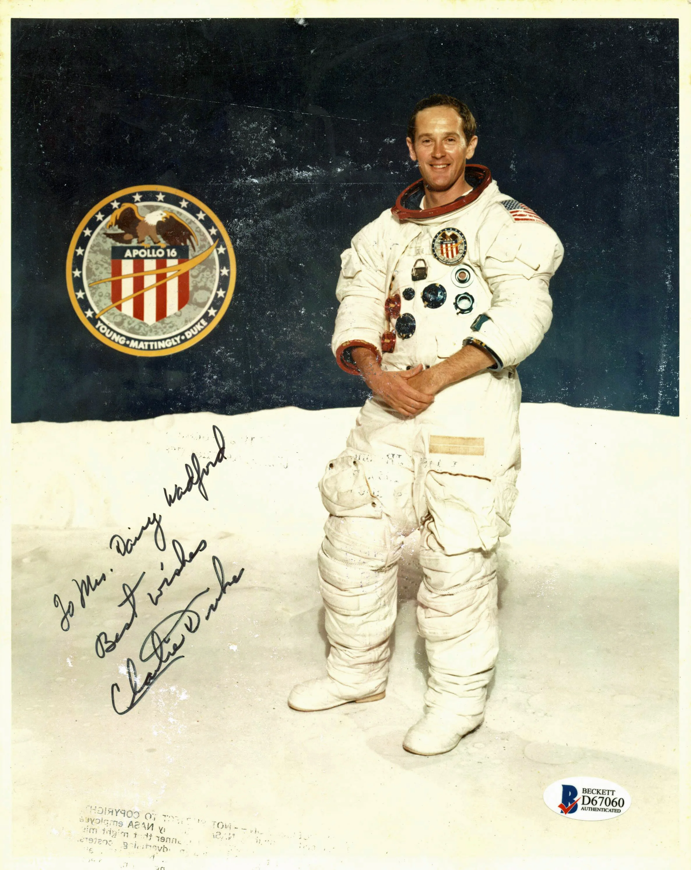 Charles Duke NASA Press Photo Authentic Signed 8x10 w/ Inscription BAS #D67060 - Image 2