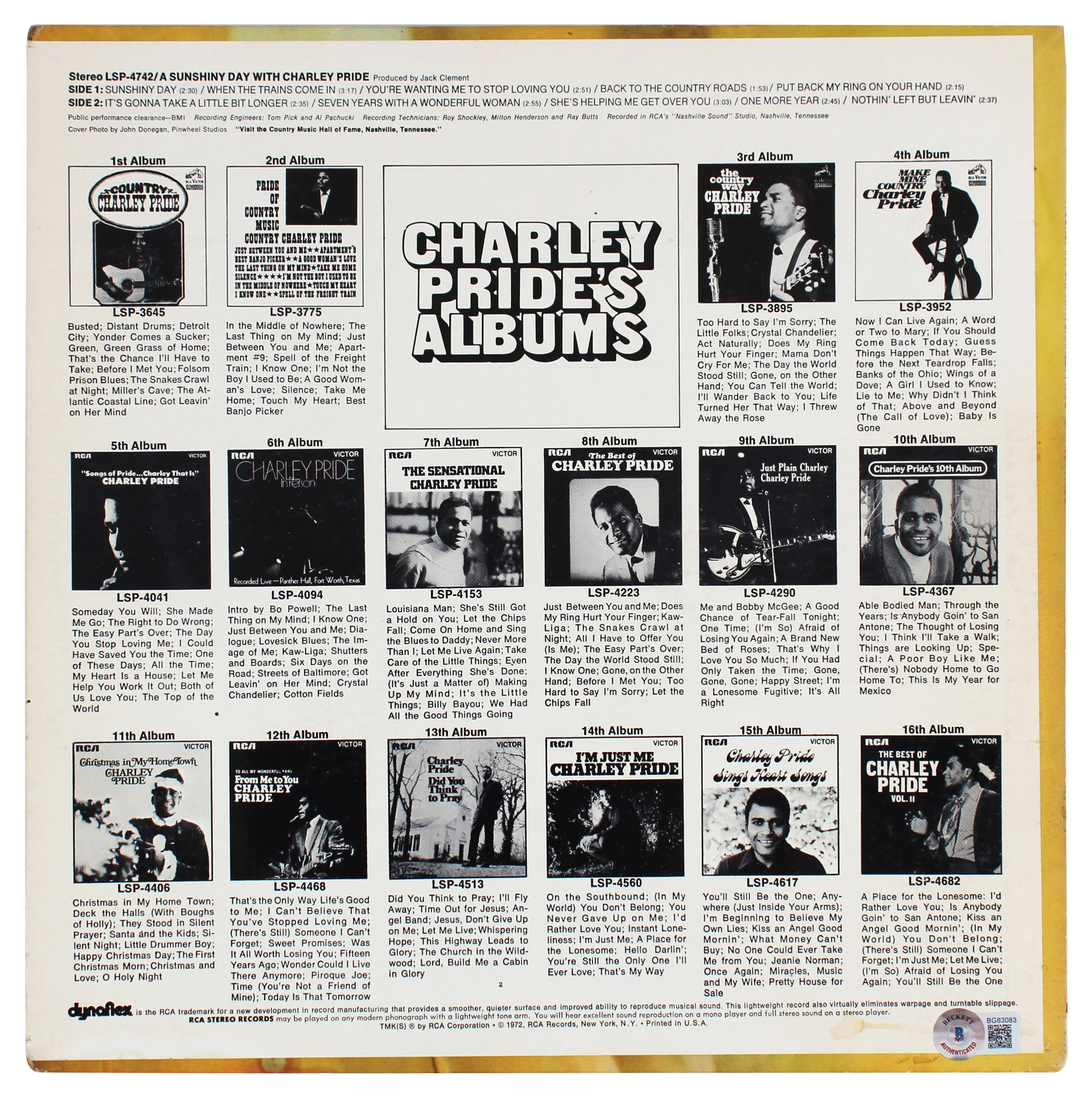 Charley Pride Signed A Sunshiny Day with Charley Pride Album Cover BAS #BG83083 - Image 4