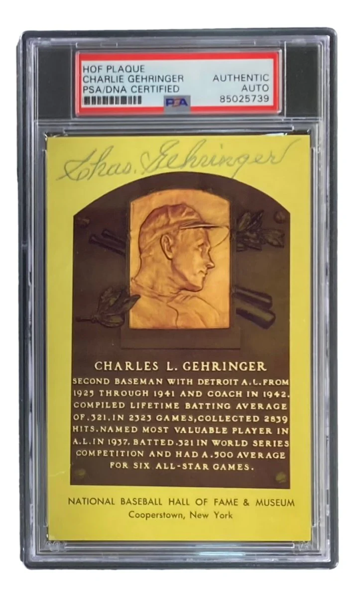 Charlie Gehringer Signed 4x6 Detroit Tigers HOF Plaque Card PSA/DNA 85025739 - Image 4