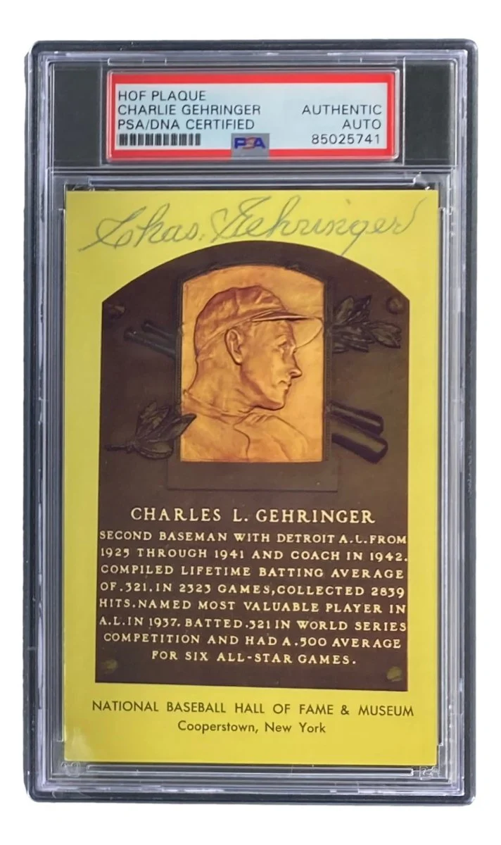 Charlie Gehringer Signed 4x6 Detroit Tigers HOF Plaque Card PSA/DNA 85025741 - Image 4