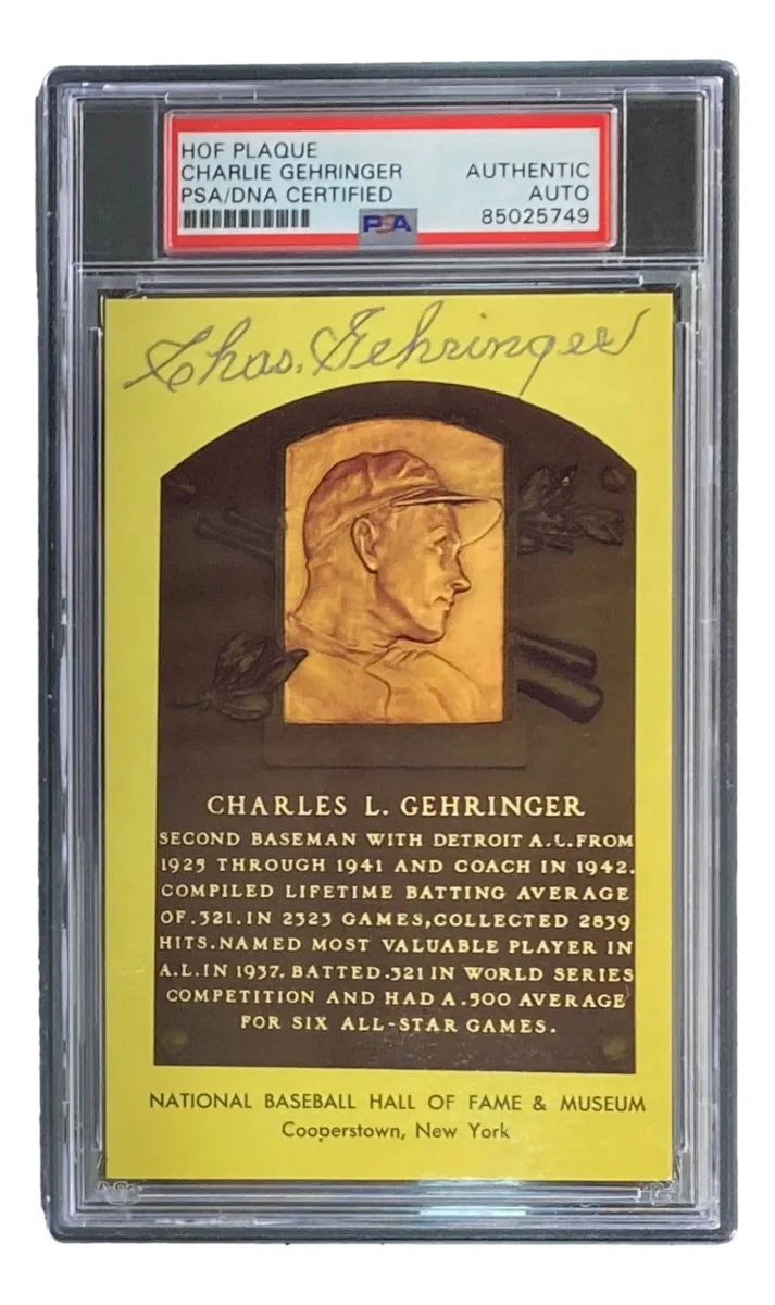 Charlie Gehringer Signed 4x6 Detroit Tigers HOF Plaque Card PSA/DNA 85025749 - Image 4