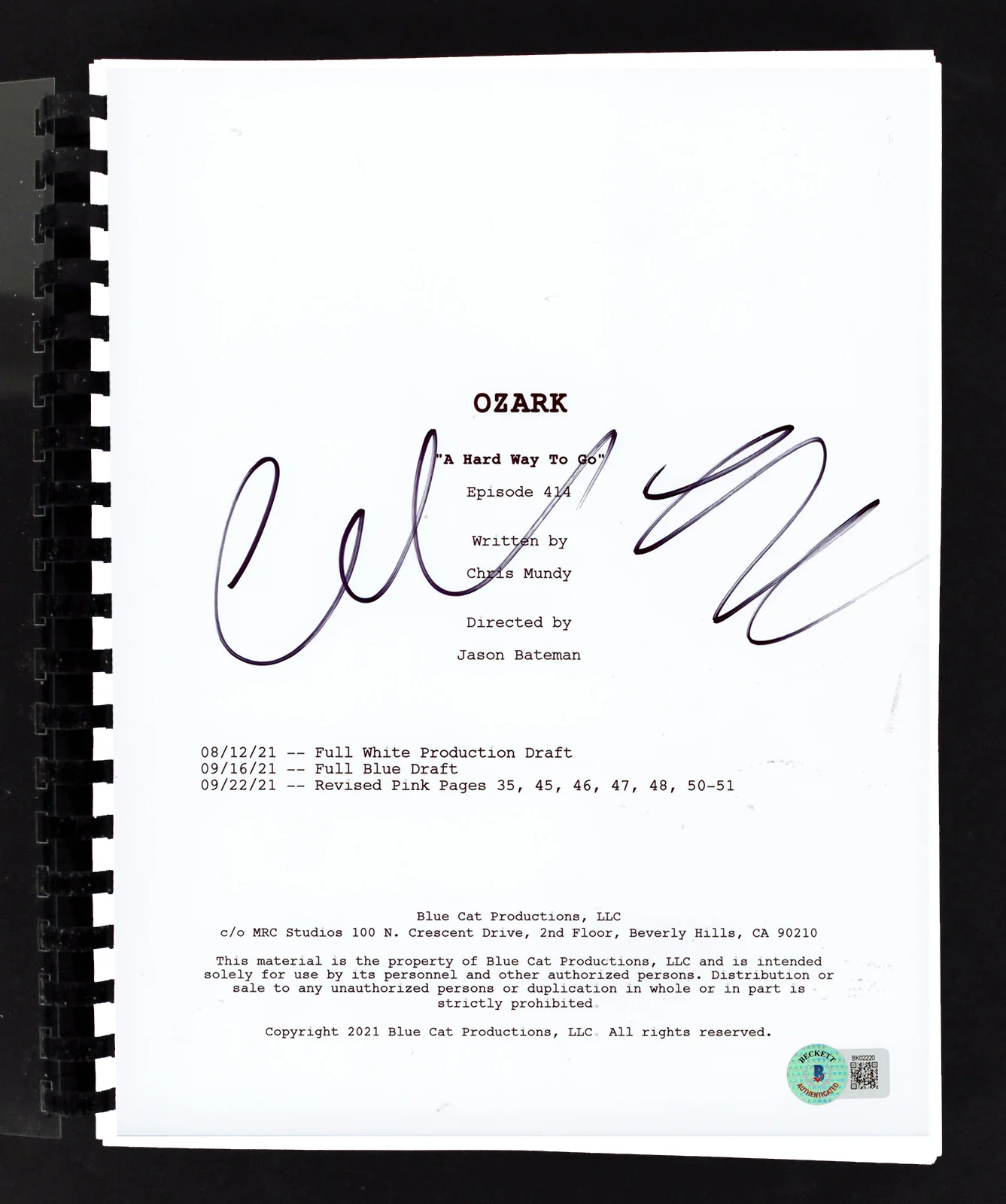 Charlie Tahan Ozark Authentic Signed Movie Script Autographed BAS #BK02220 - Image 2