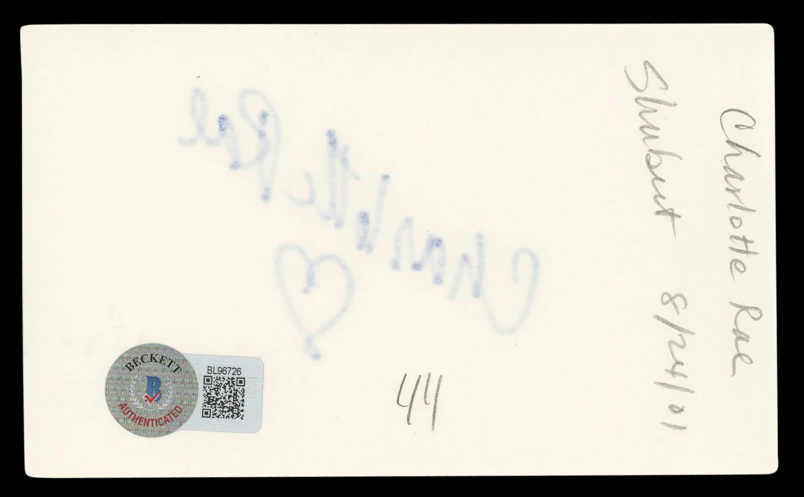 Charlotte Rae The Facts of Life Authentic Signed 3x5 Index Card BAS #BL96726 - Image 3