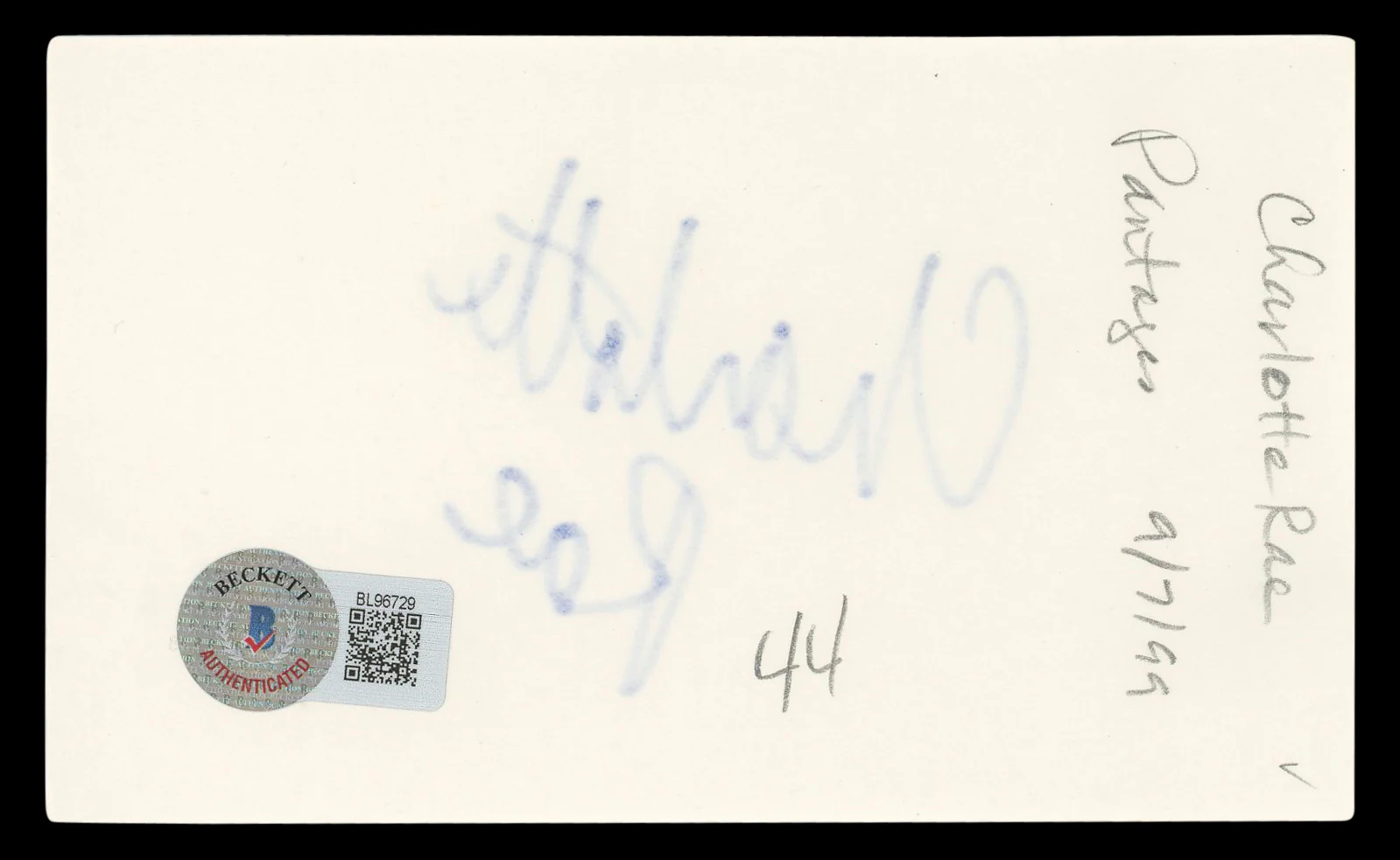 Charlotte Rae The Facts of Life Authentic Signed 3x5 Index Card BAS #BL96729 - Image 3