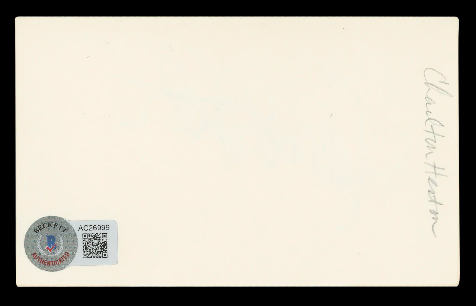 Charlton Heston Ben-Hur Authentic Signed 3x5 Index Card BAS LOA #AC26999 - Image 3
