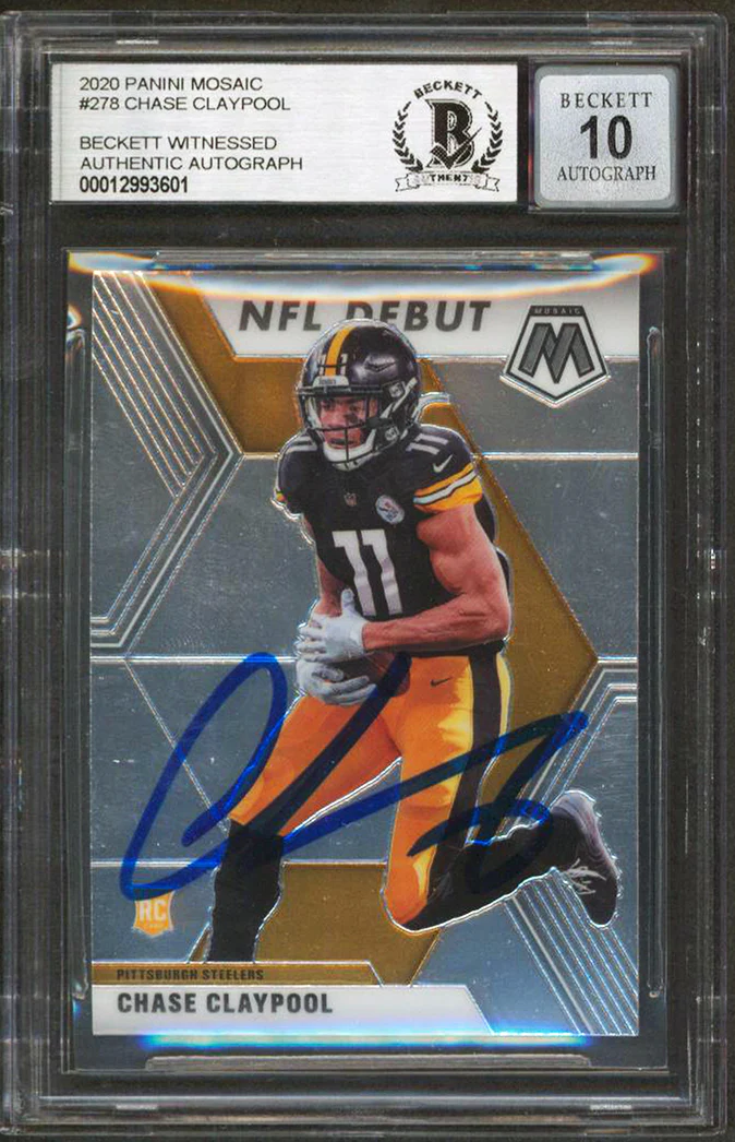 Chase Claypool Signed 2020 Panini Mosaic #278 Rookie Card Auto 10! BAS Slabbed