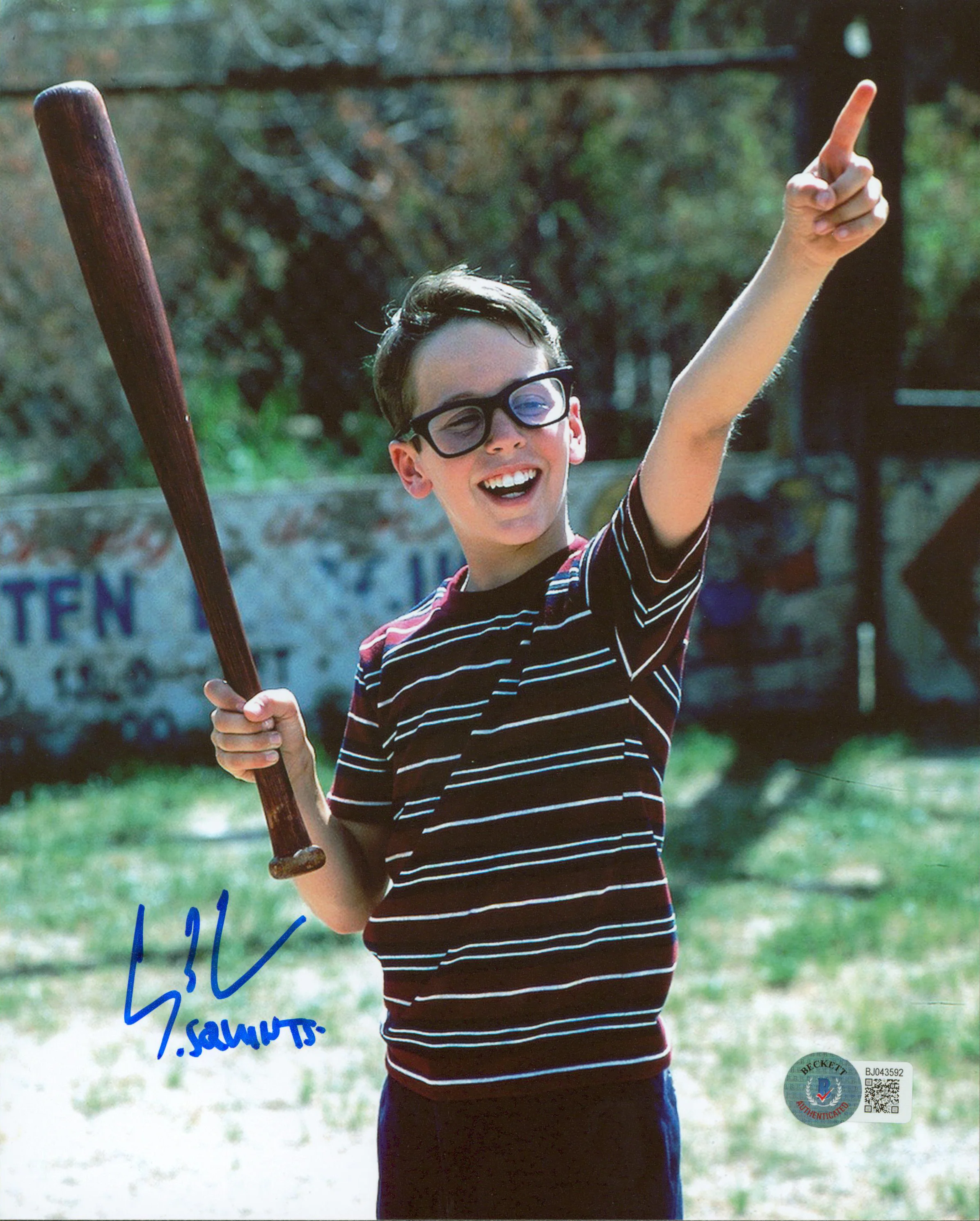 Chauncey Leopardi The Sandlot "Squints" Signed 8x10 Pointing Photo BAS - Image 2