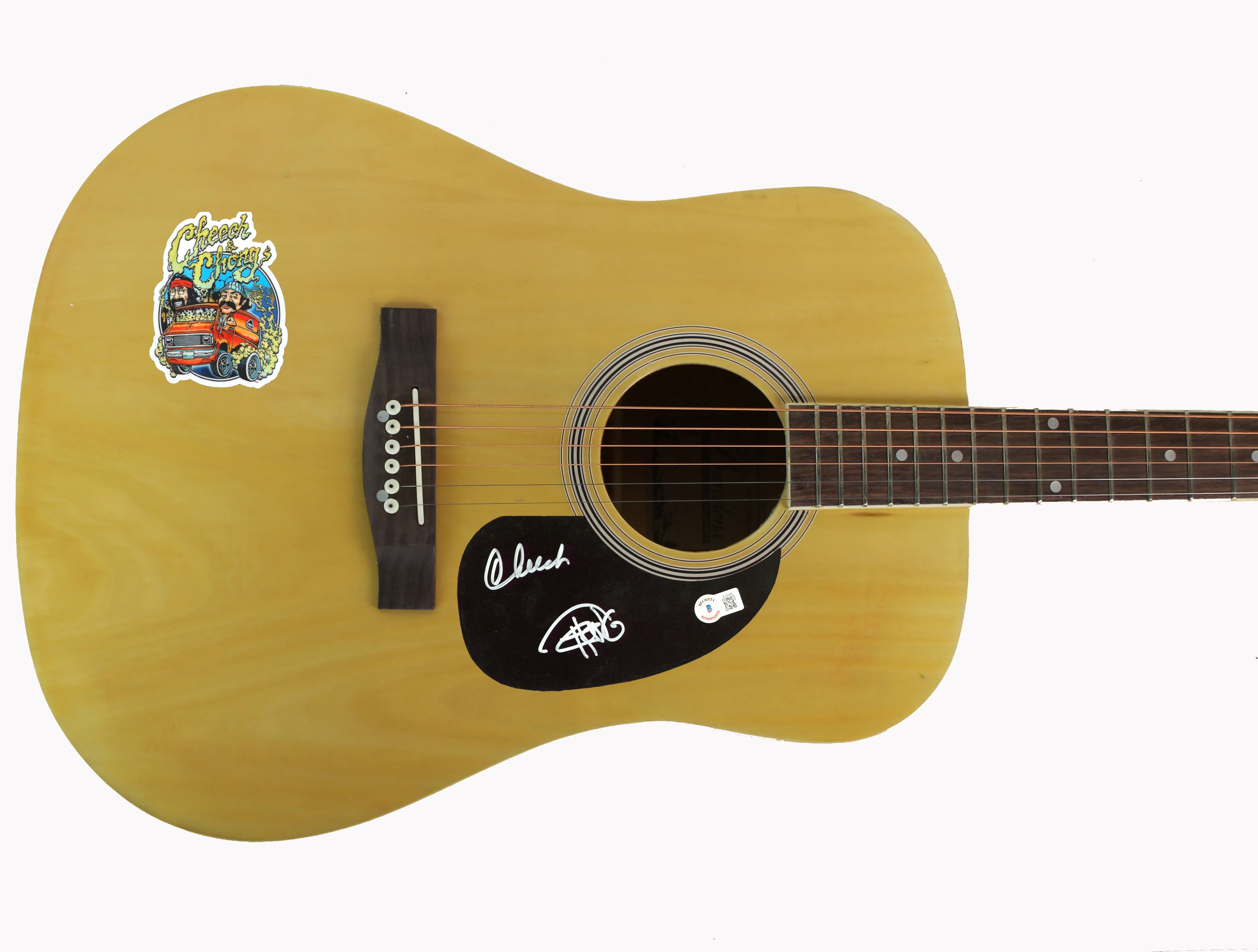Cheech Marin & Tommy Chong Up in Smoke Signed Acoustic Guitar w/ Decal BAS 1 - Image 2